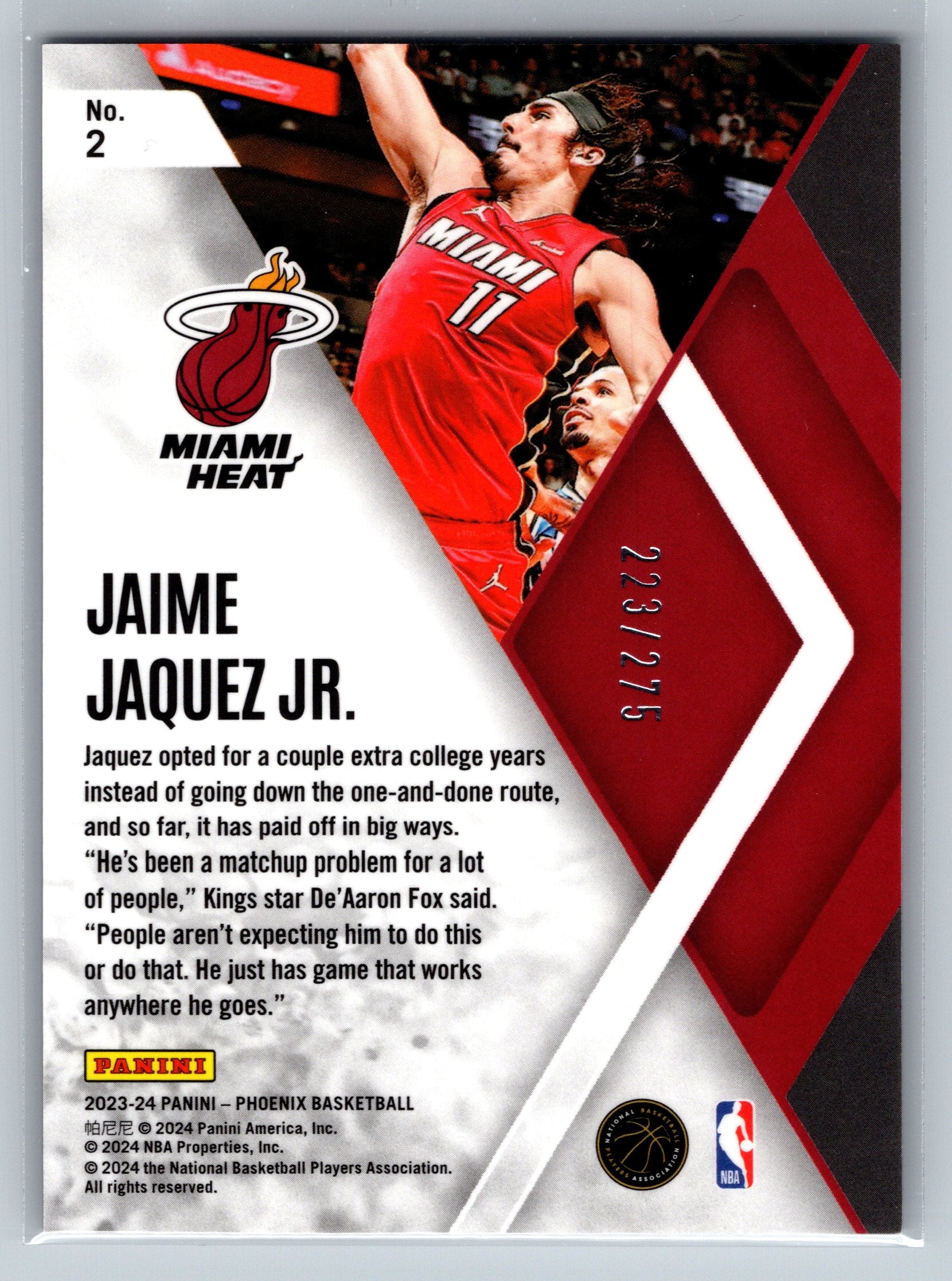 2023 Panini Prizm Jaime Jaquez Jr. Instant Phenom Red Cracked Ice /275 #2