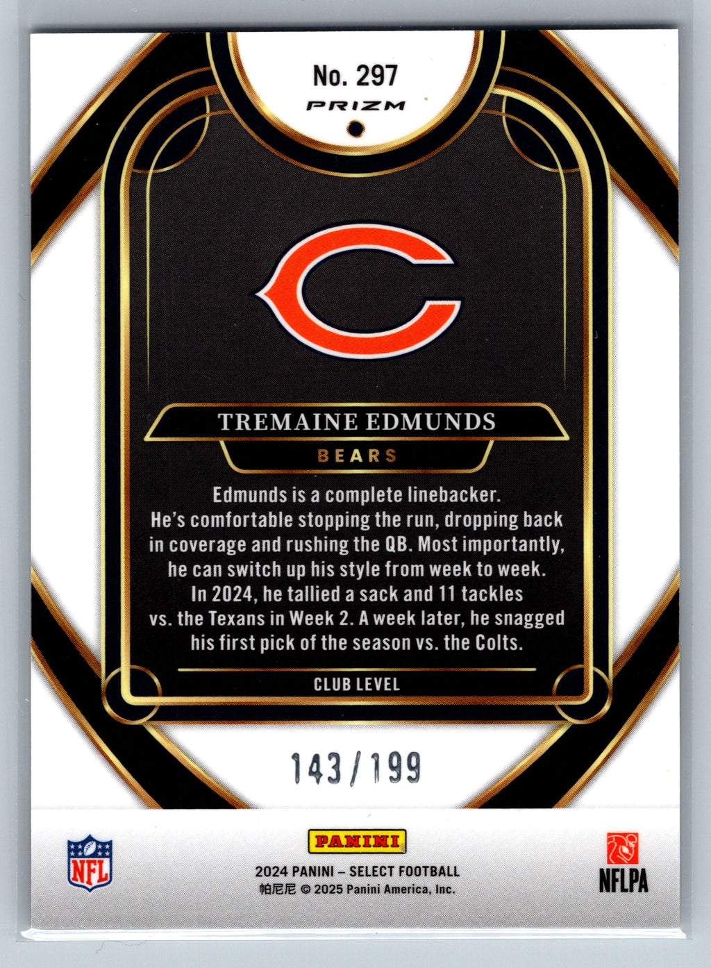2024 Panini Select Tremaine Edmunds Club Level White /199 #297