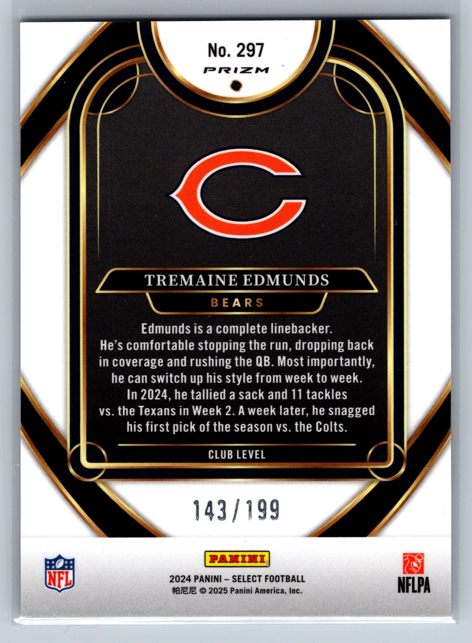 2024 Panini Select Tremaine Edmunds Club Level White /199 #297