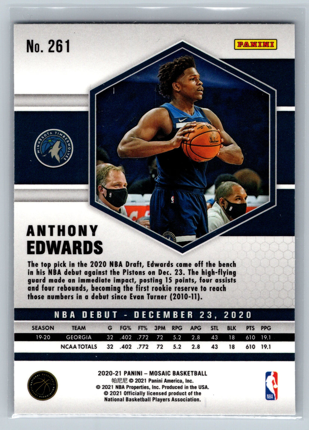 2020 Panini Mosaic Anthony Edwards Base Rookie Card #261