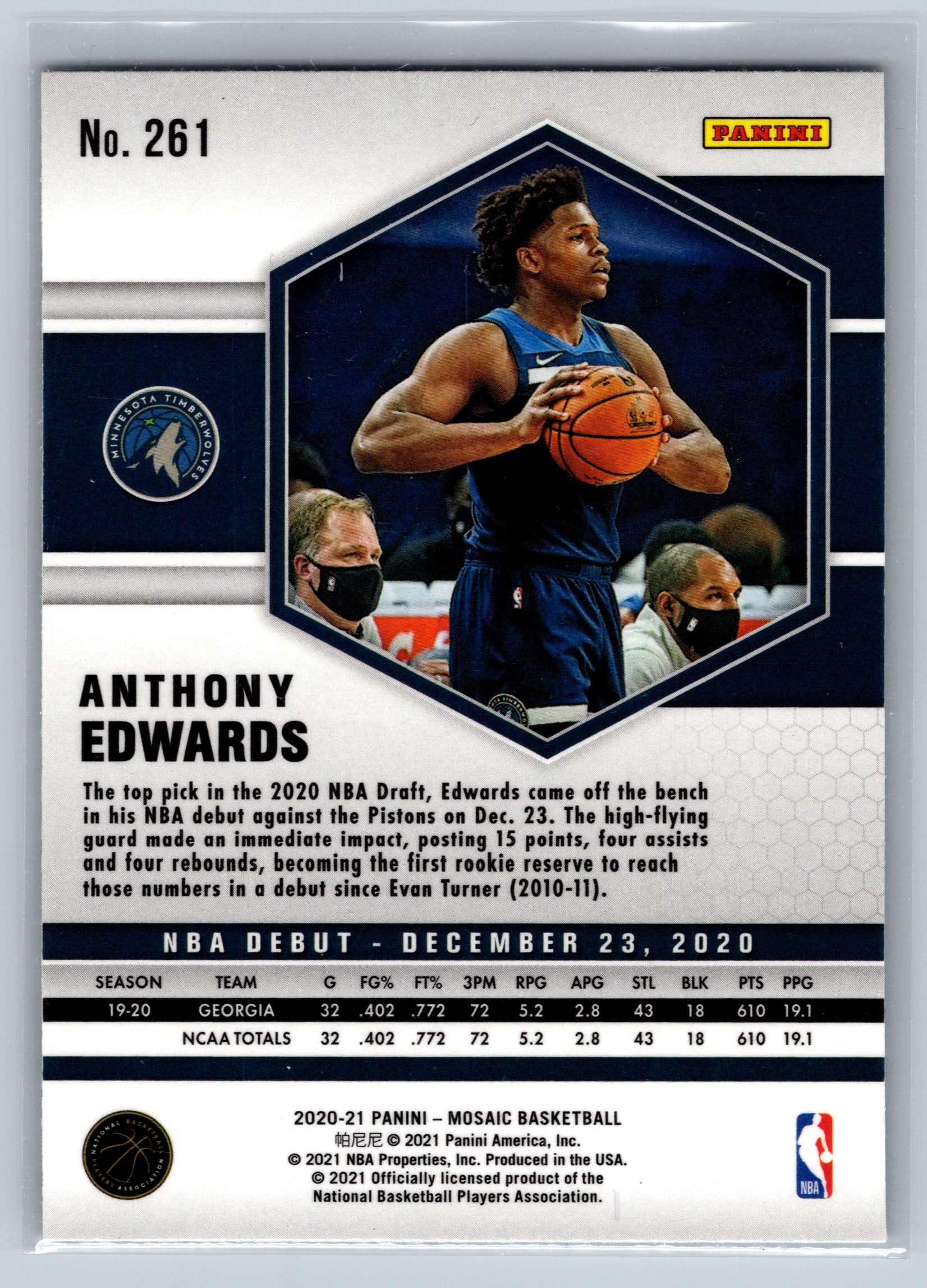 2020 Panini Mosaic Anthony Edwards Base Rookie Card #261
