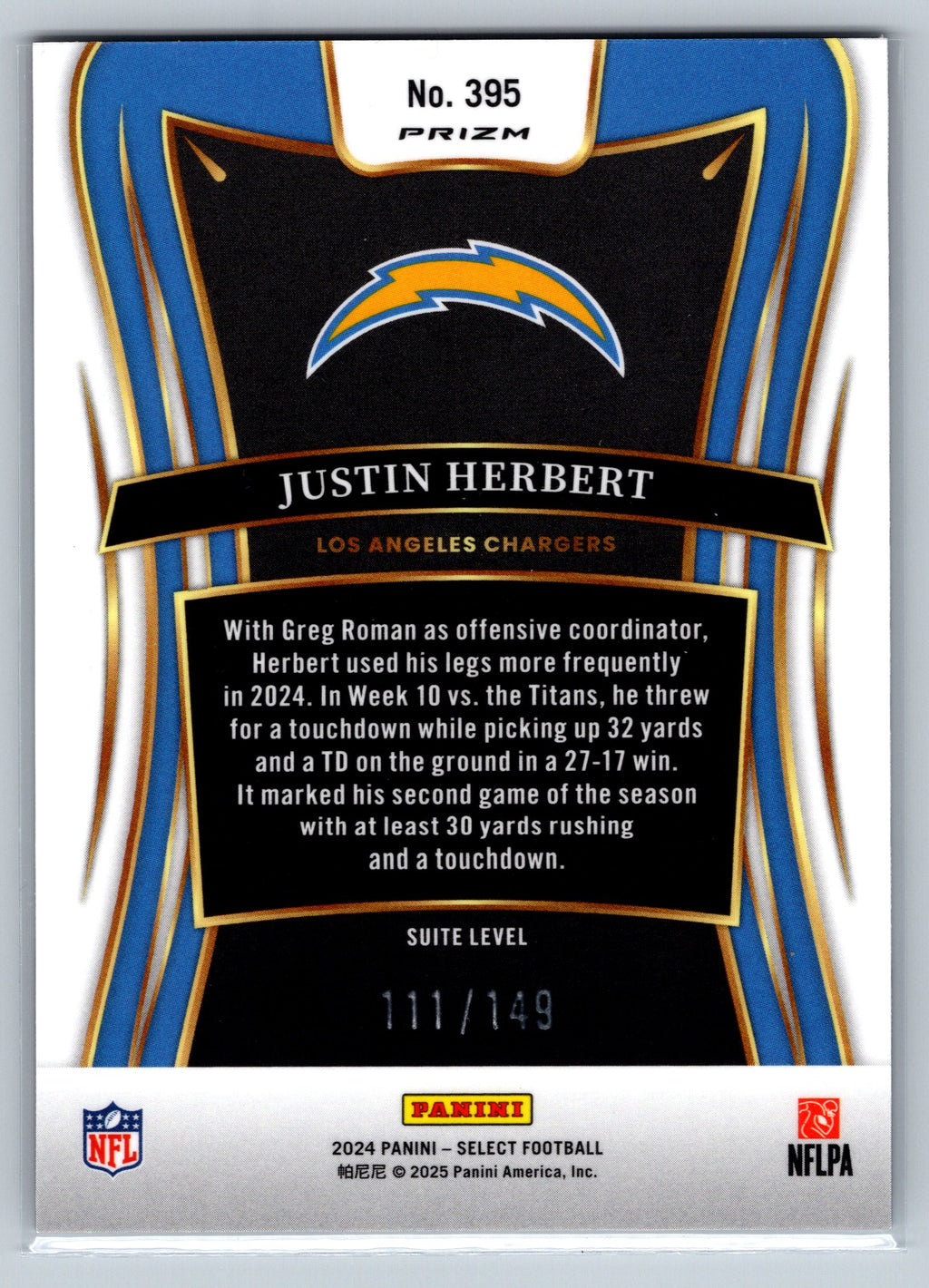 2024 Panini Select Justin Herbert Suite Level Red Blue /149 #395
