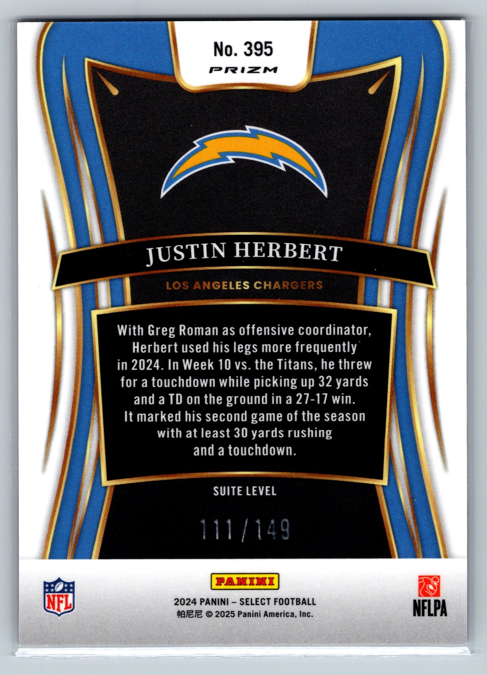 2024 Panini Select Justin Herbert Suite Level Red Blue /149 #395