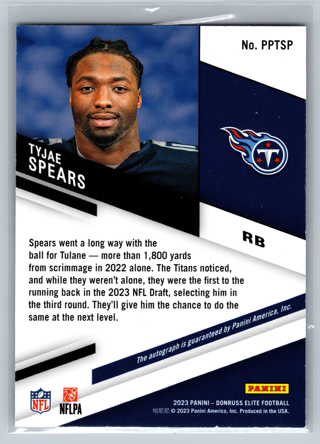 2023 Panini Elite Tyjae Spears Pen Pals Rookie Autograph #PPTSP