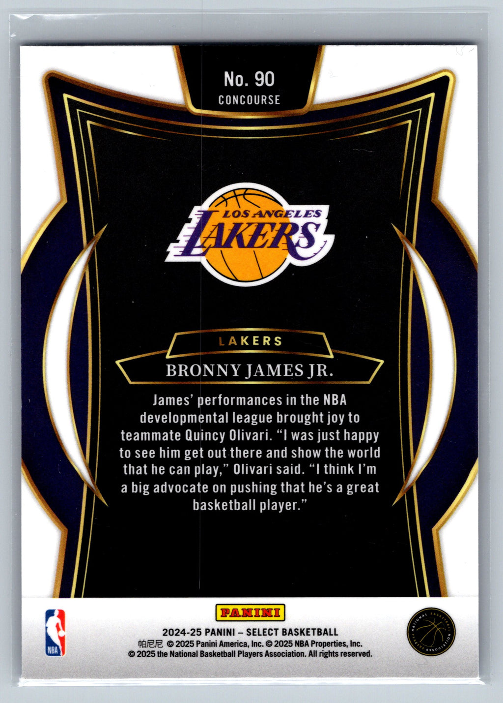 2024 Panini Select Bronny James Jr. Concourse Level Rookie Card #90