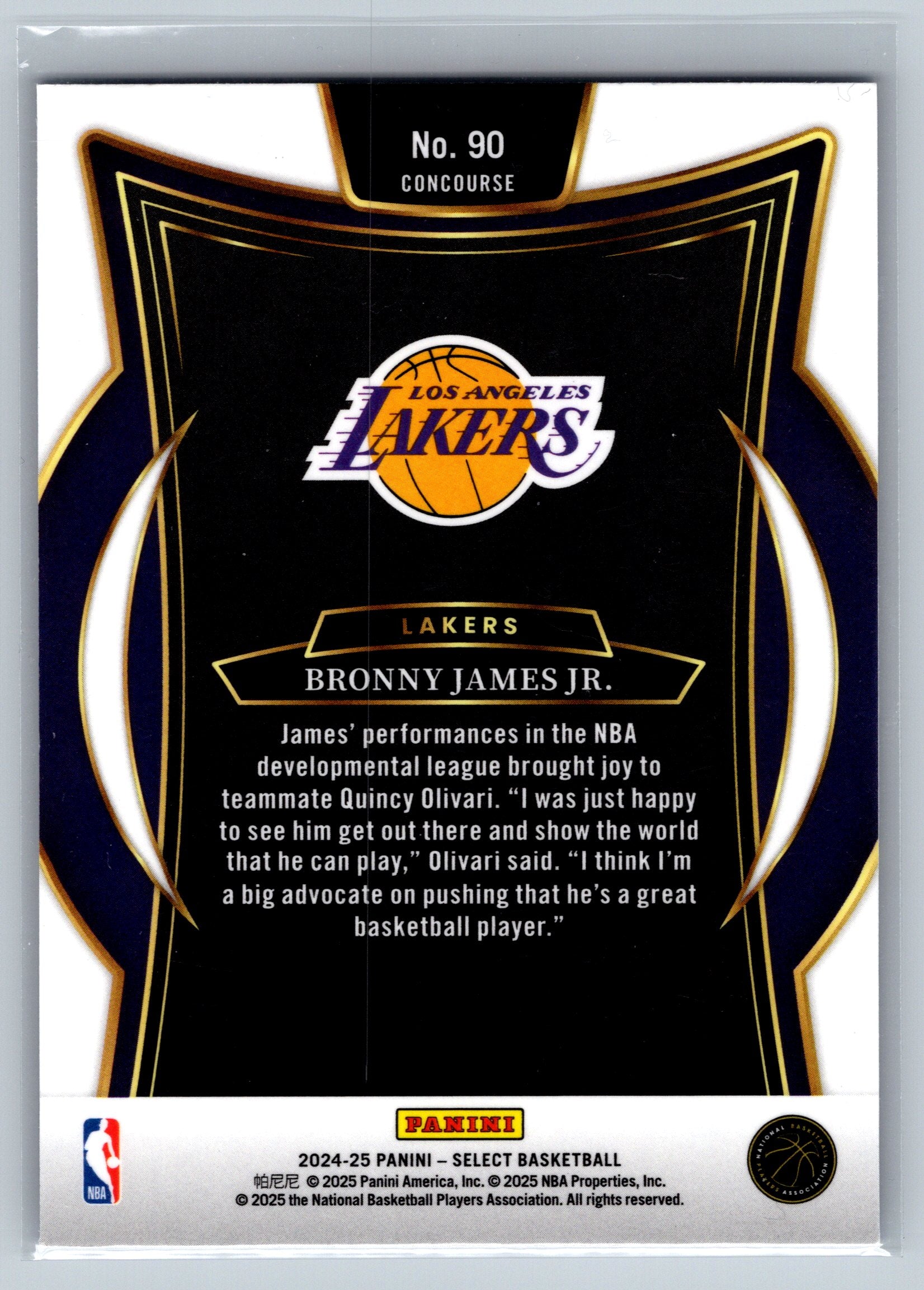 2024 Panini Select Bronny James Jr. Concourse Level Rookie Card #90