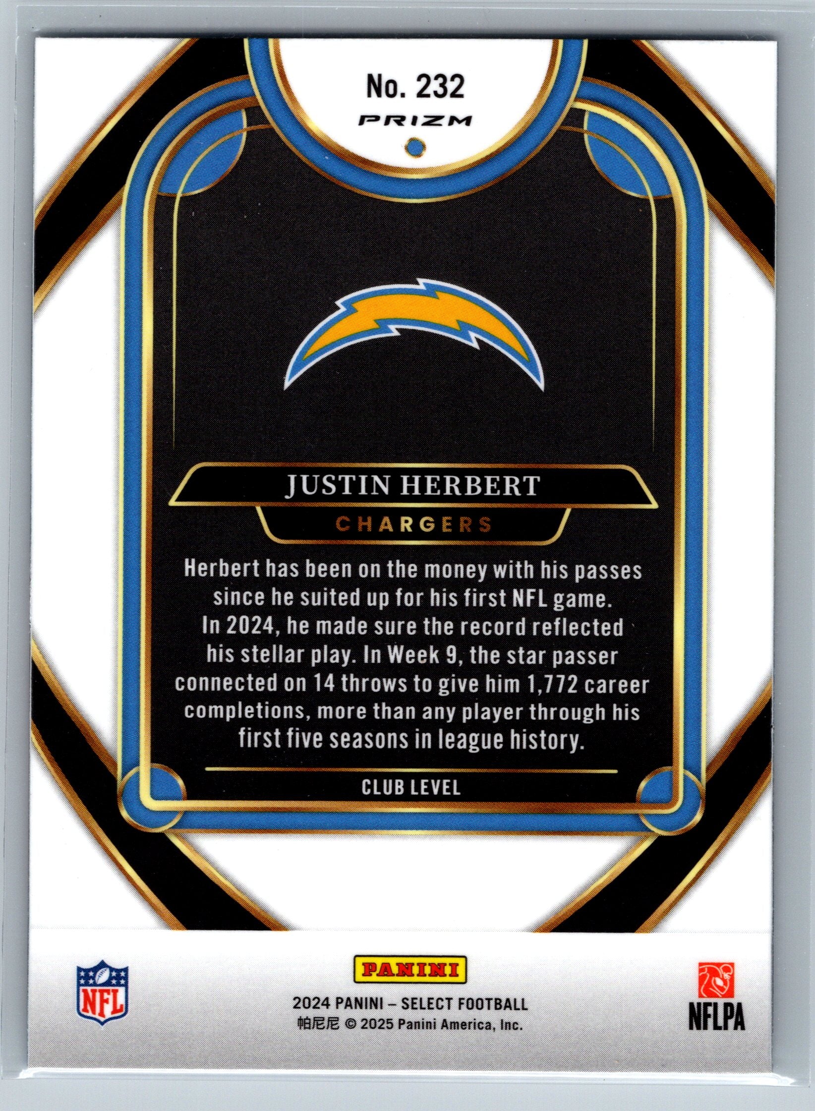 2024 Panini Select Justin Herbert Yellow Red Club Level #232