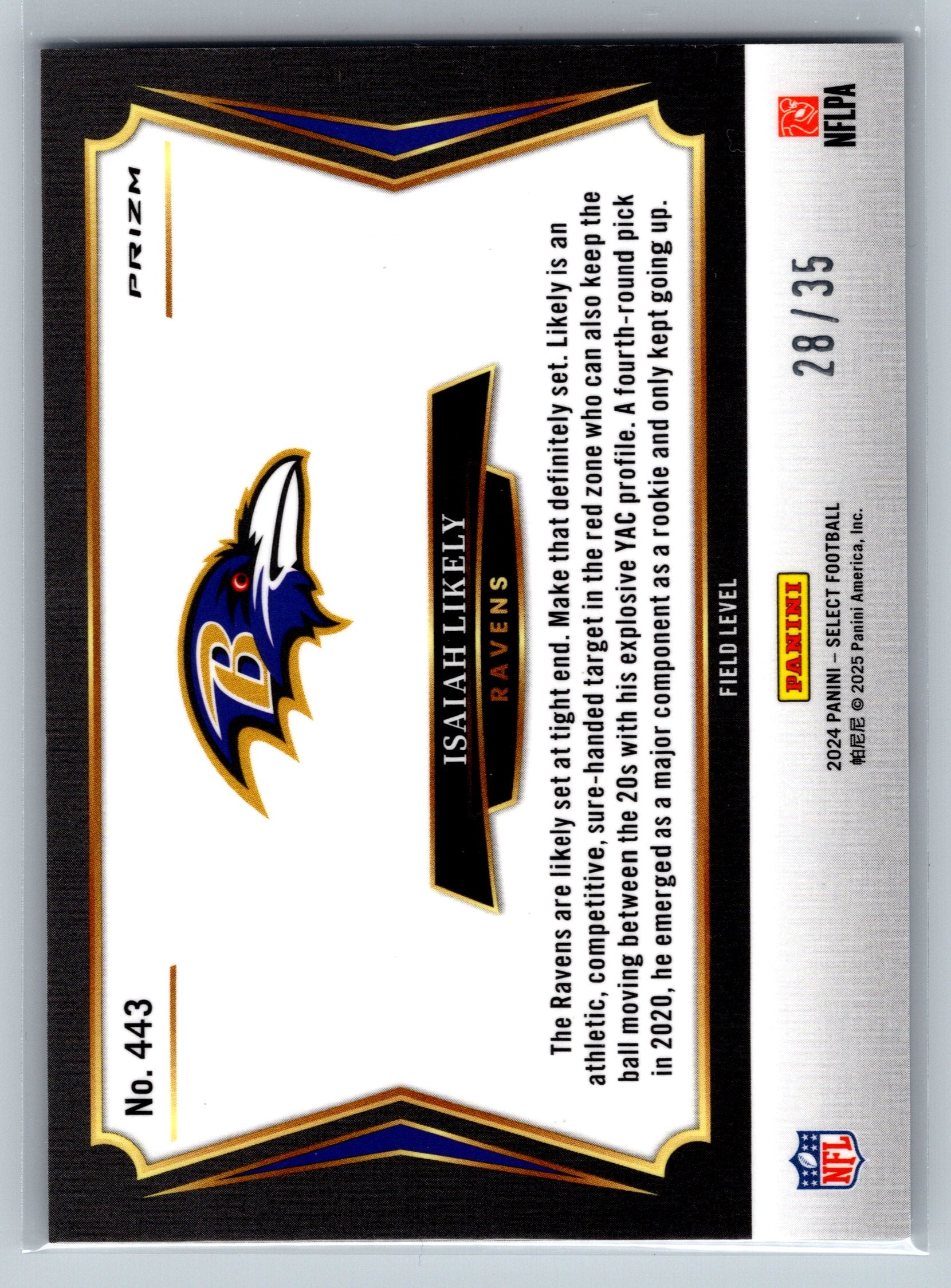 2024 Panini Prizm Isaiah Likely Field Level /35 #443
