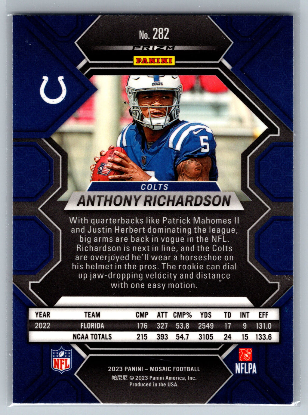 2023 Panini Mosaic Anthony Richardson Mosaic Rookie Card #282