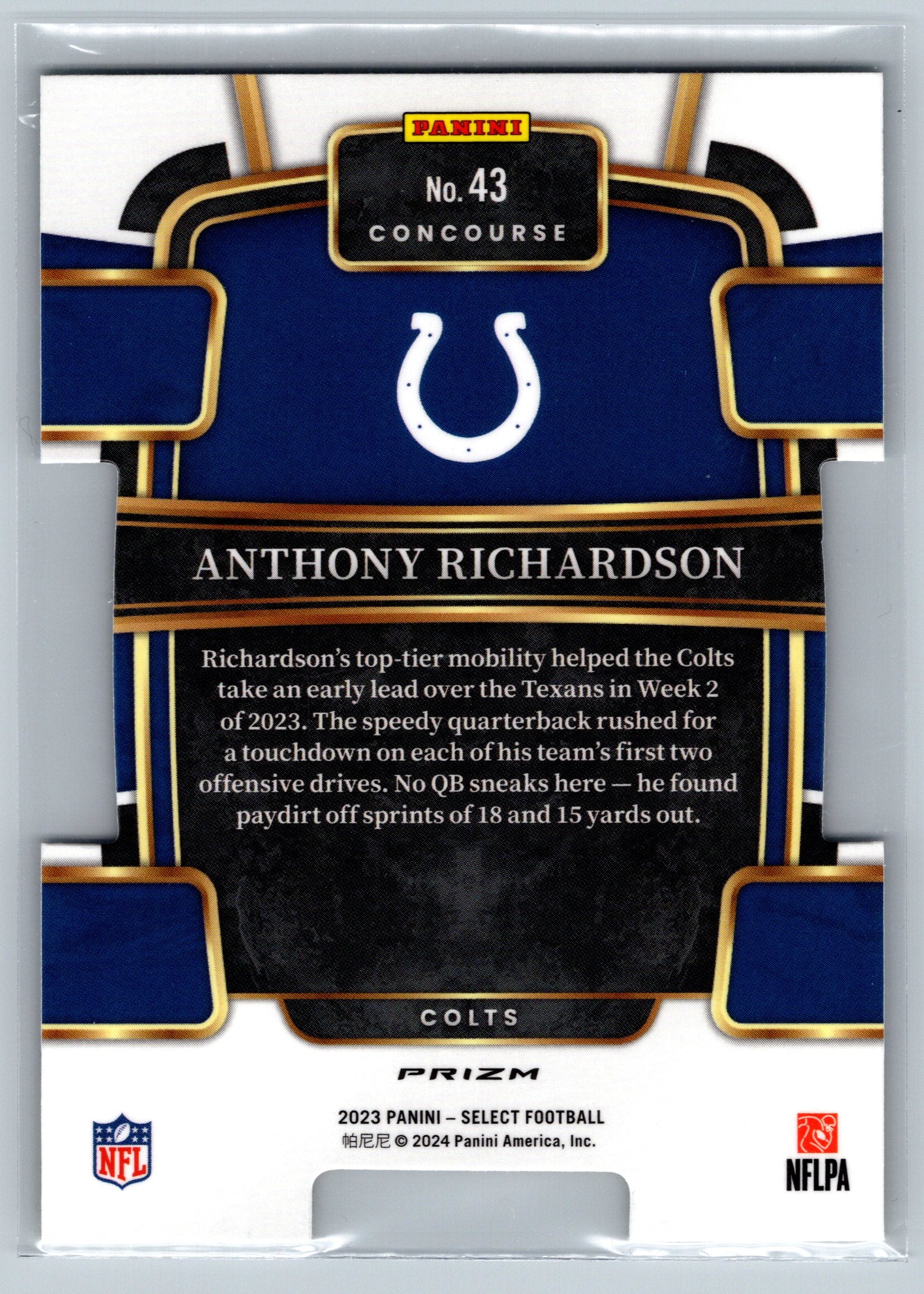 2023 Panini Select Anthony Richardson Yellow Green Concourse Level Rookie Card #43