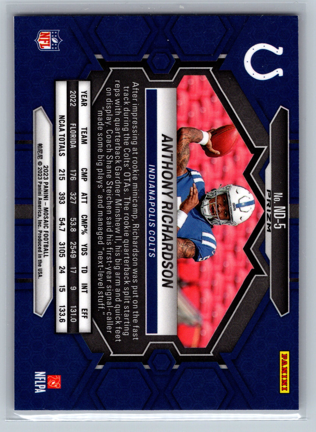 2023 Panini Mosaic Anthony Richardson NFL Debut Pink Camo Rookie Card #ND-5