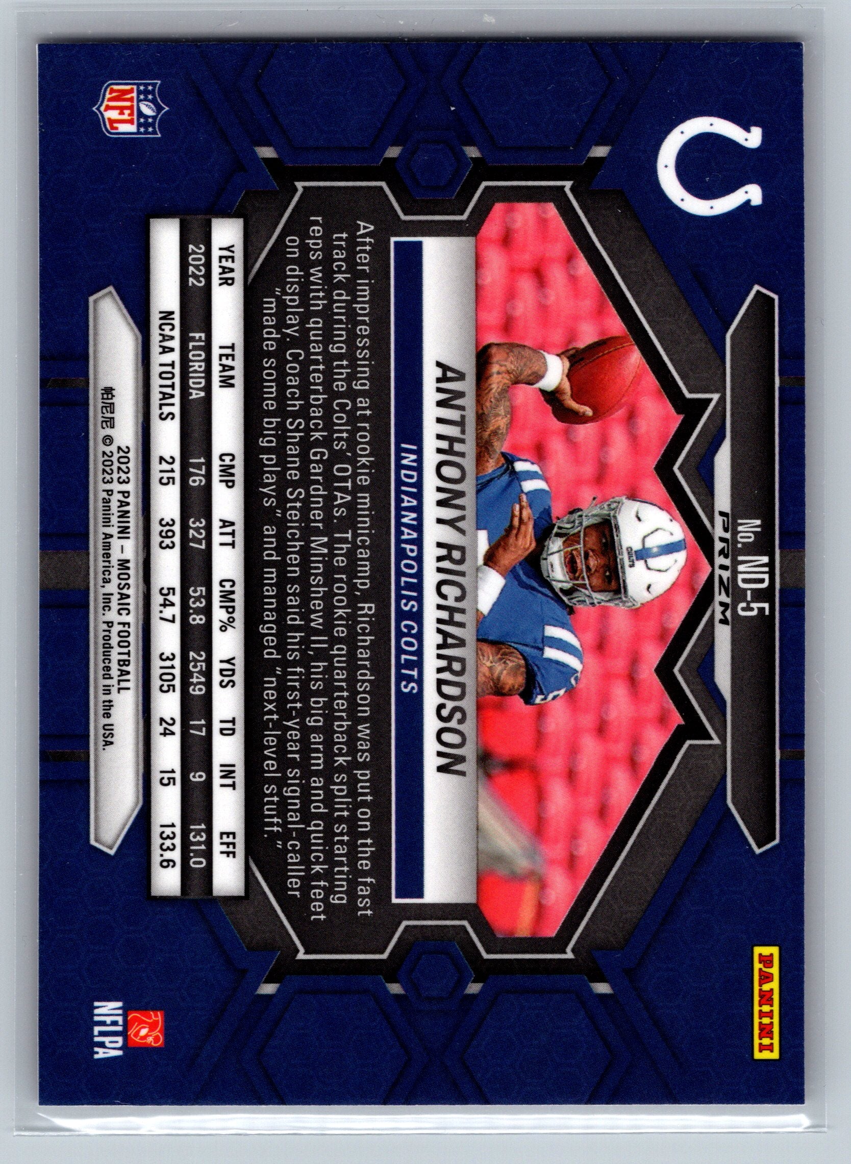 2023 Panini Mosaic Anthony Richardson NFL Debut Pink Camo Rookie Card #ND-5