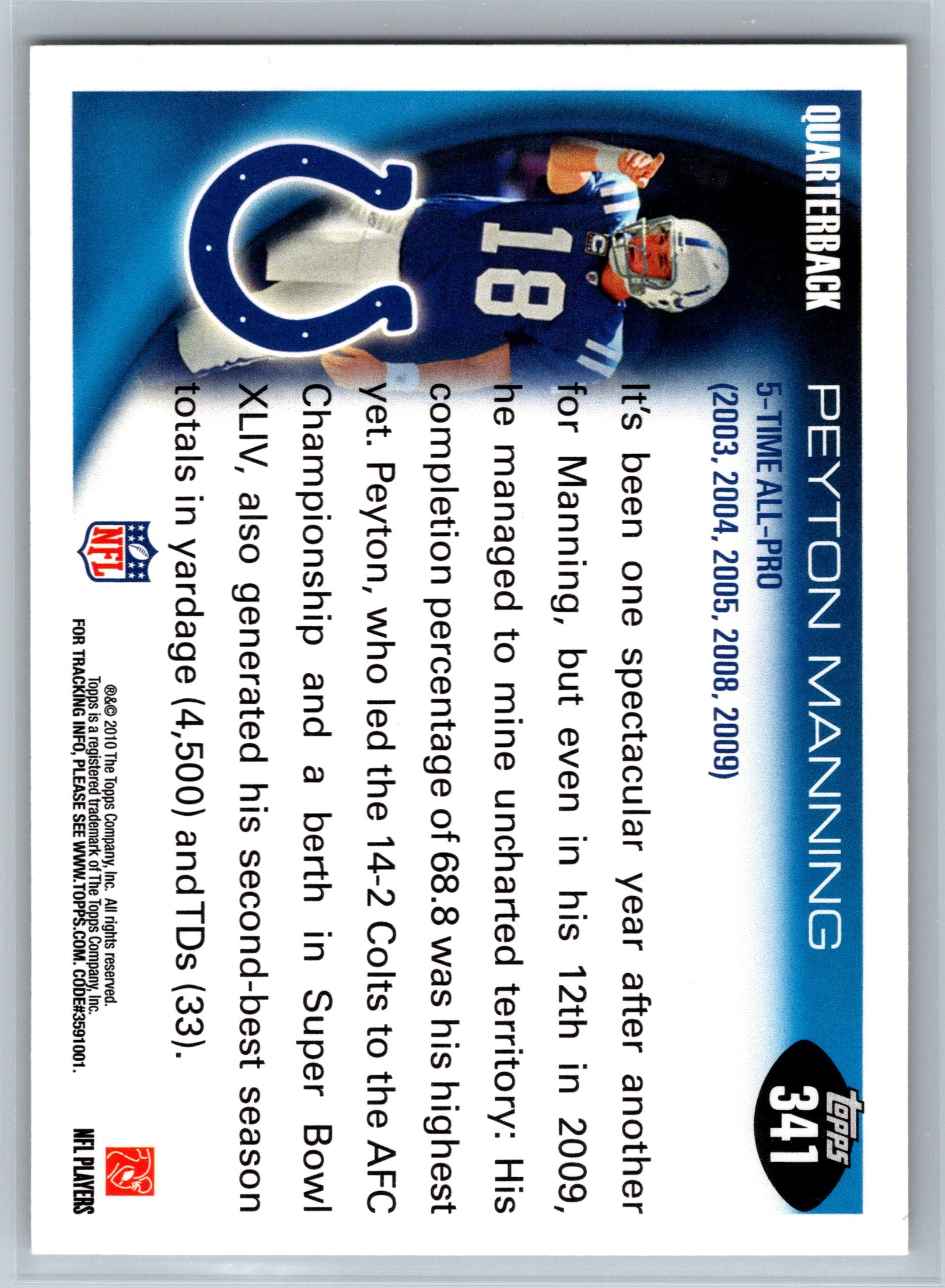 2010 Topps Peyton Manning All Pro #341