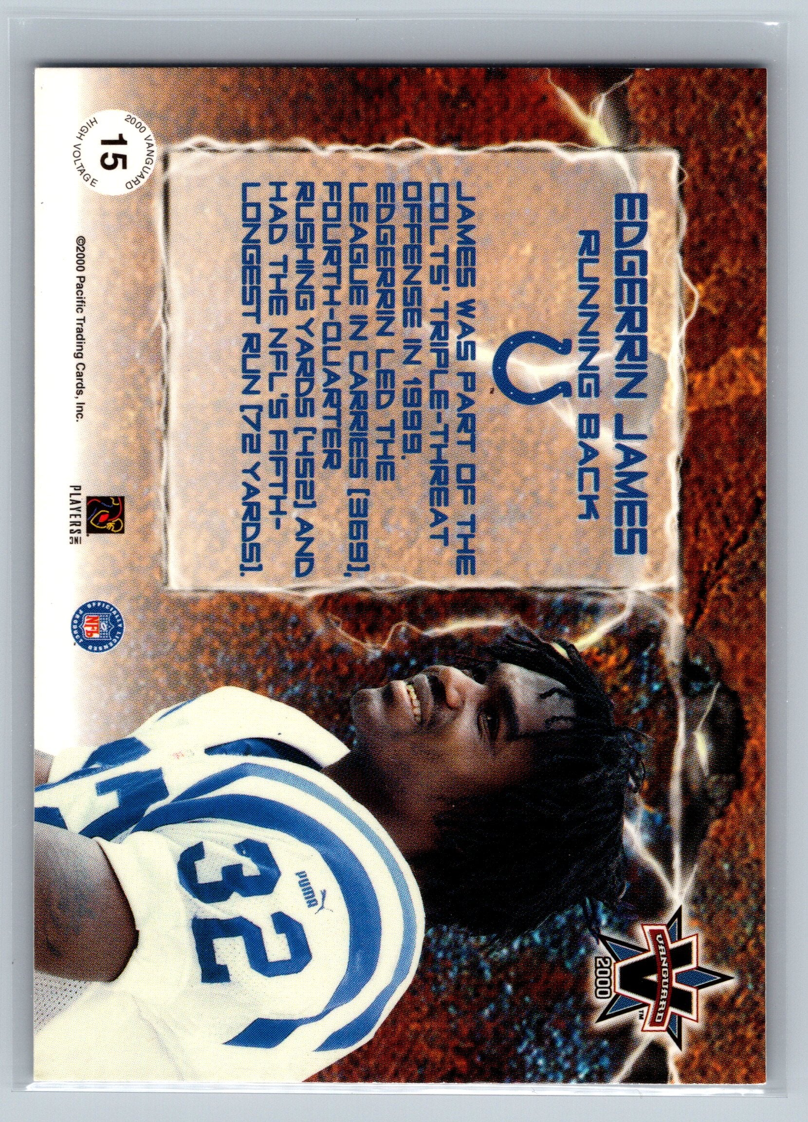 2000 Pacific Trading cards Edgerrin James High Voltage #15