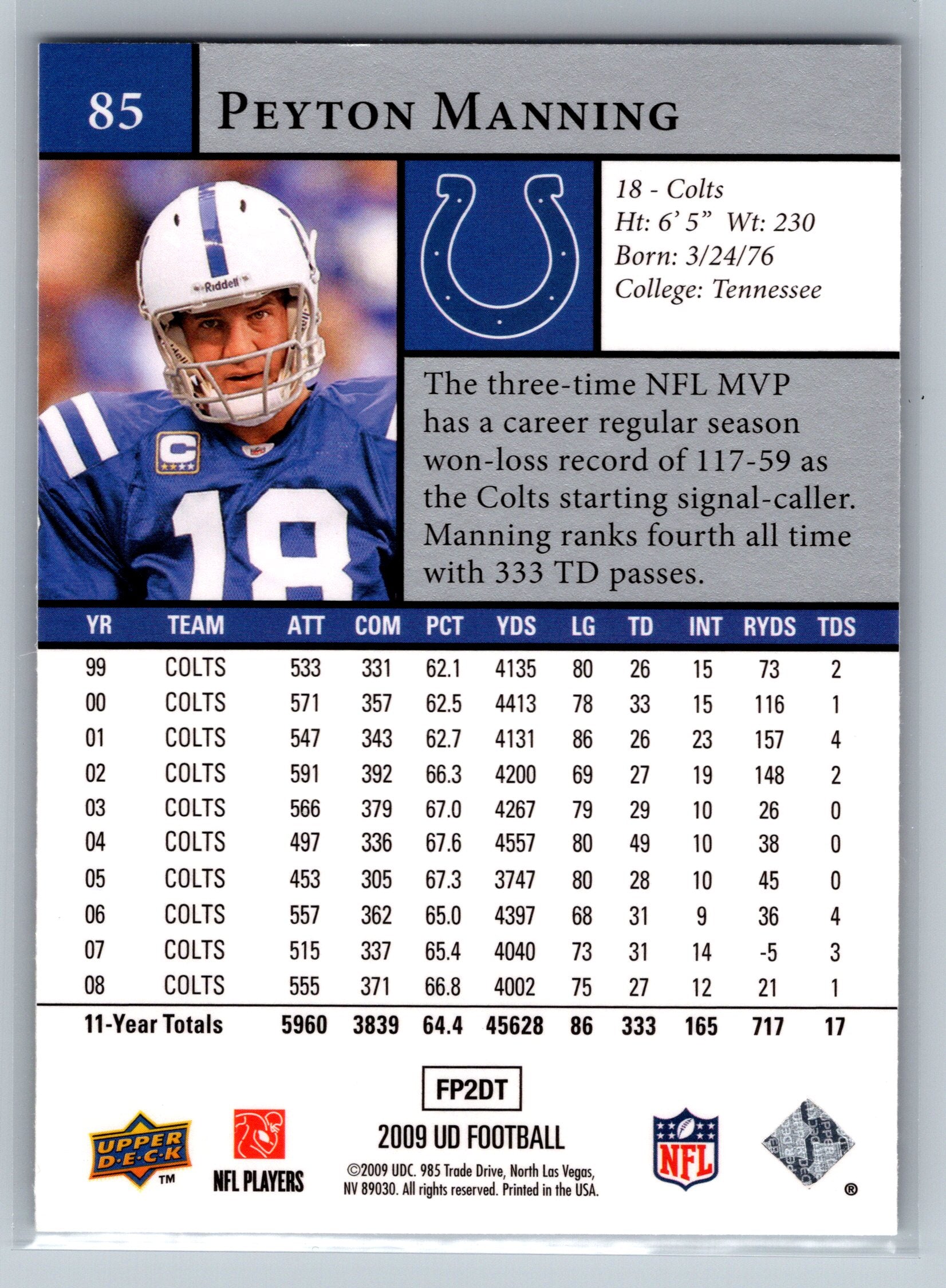 2009 Upper Deck Peyton Manning #85