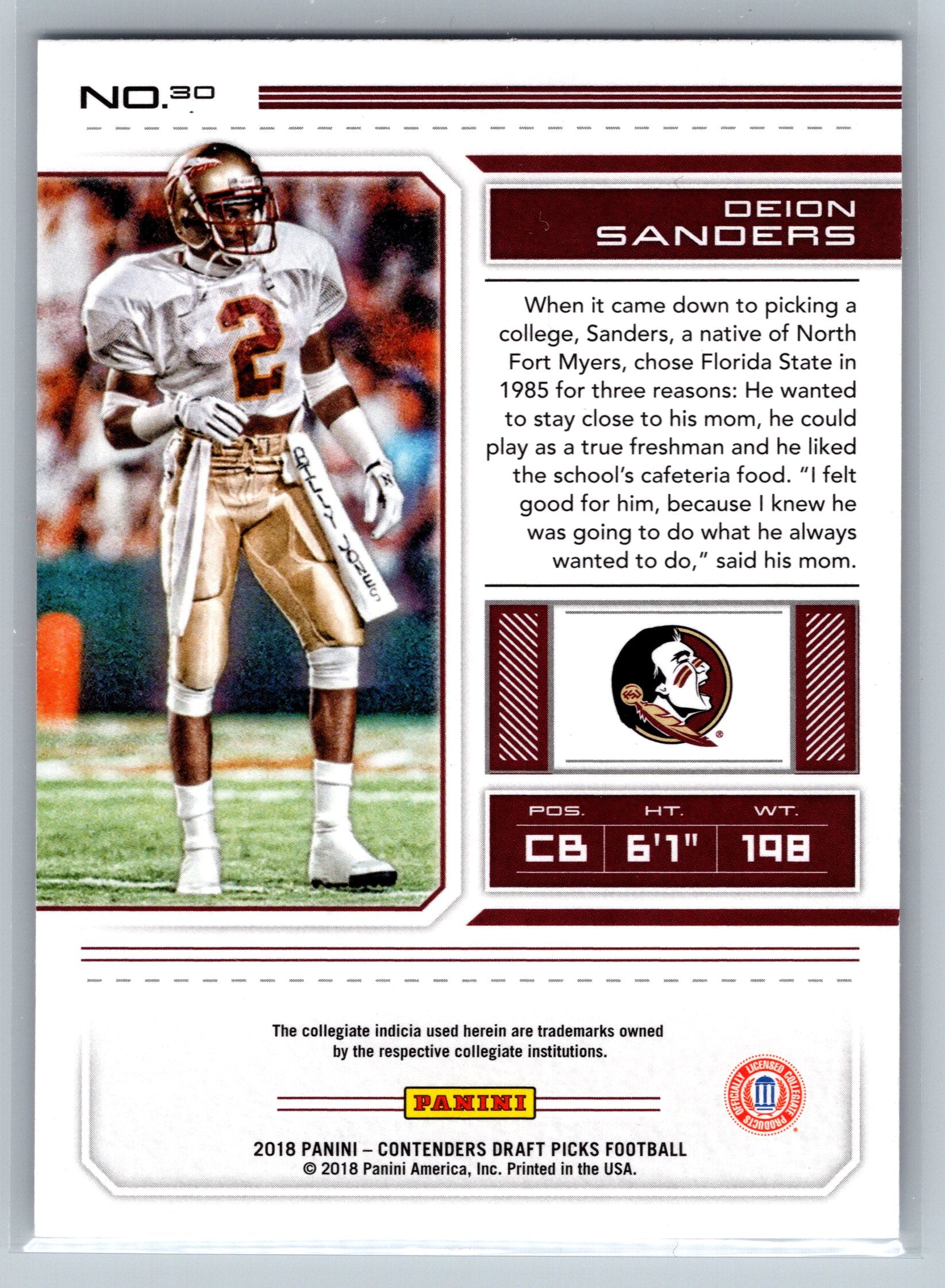 2018 Panini Contenders Deion Sanders Season Ticket #30