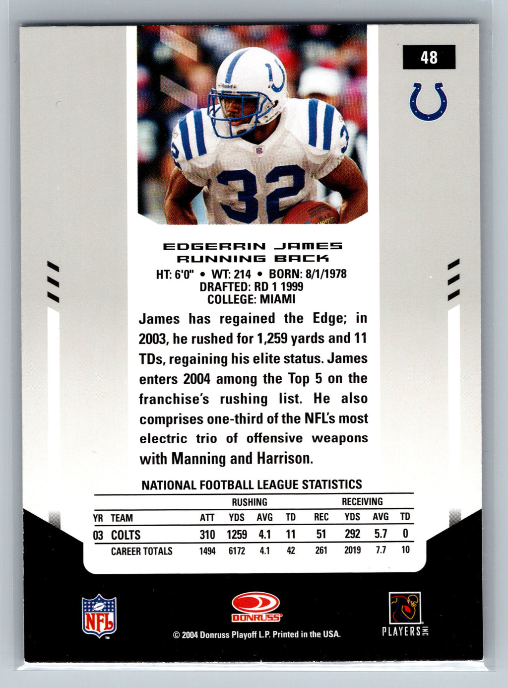2004 Leaf Certified Edgerrin James #48