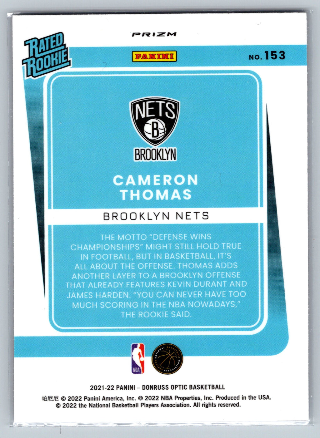 2021 Panini Optic Cameron Johnson Thomas Red Mojo Rookie Card #153