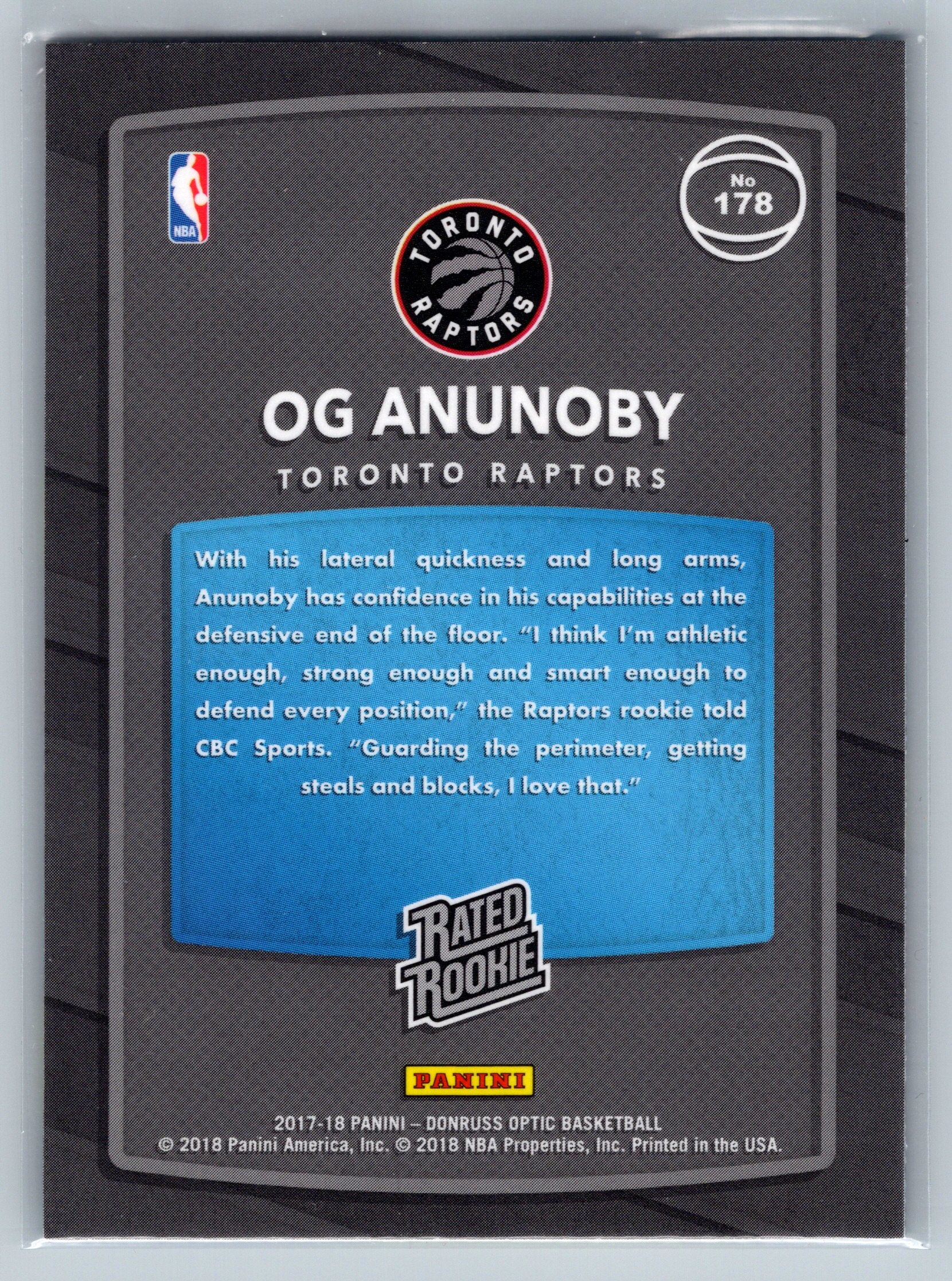 2017 Panini Optic OG Anunoby Red Yellow Rookie Card #178