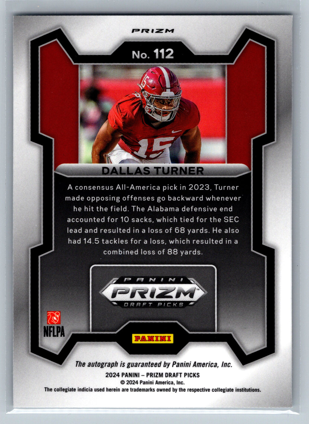 2023 Panini Prizm Draft Picks Dallas Turner Silver Rookie Card Autograph #112