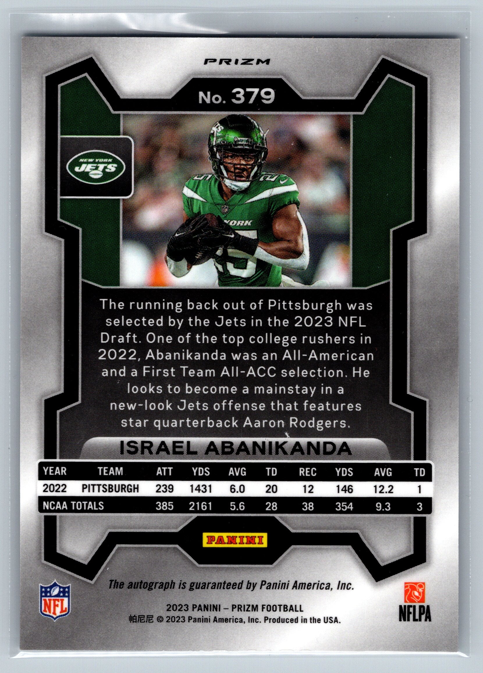2023 Panini Prizm Israel Abanikanda Silver Rookie Autograph #379