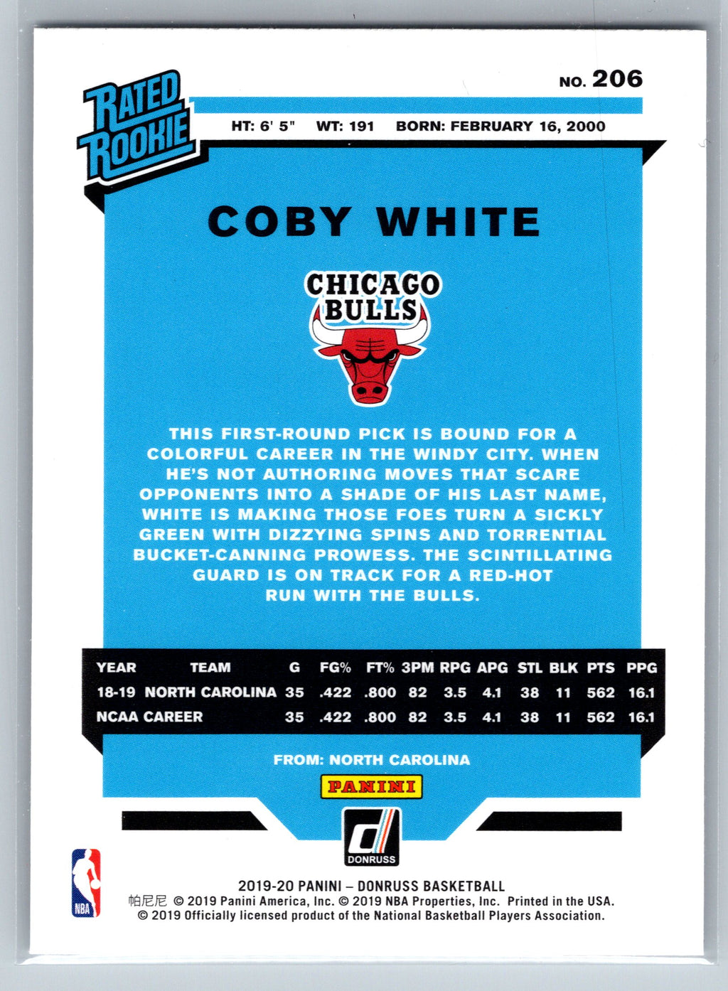 2019 Panin Donruss Coby White Base Rookie Card #206