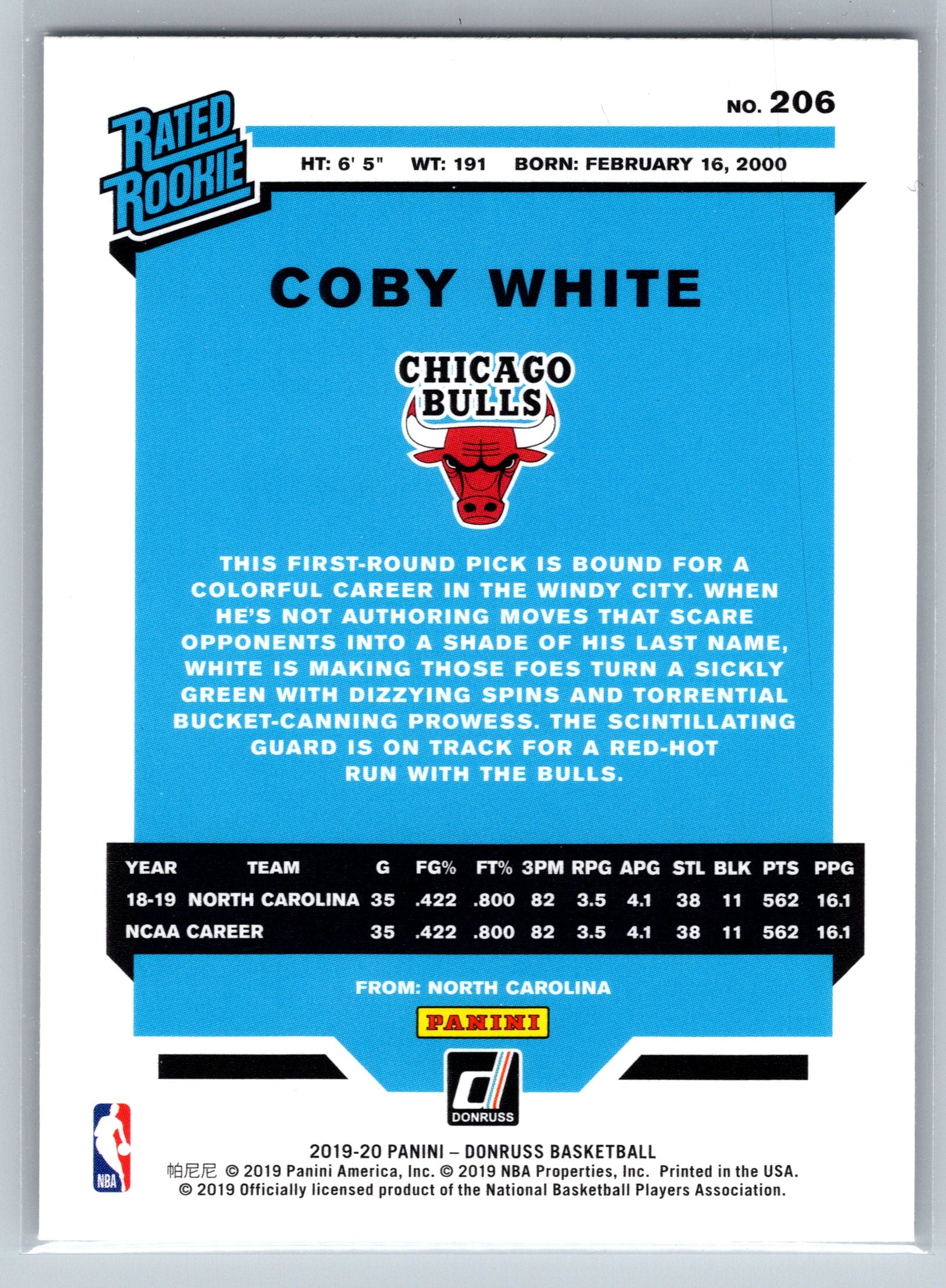 2019 Panin Donruss Coby White Base Rookie Card #206