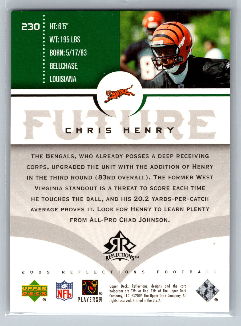 2005 Upper Deck Reflections Chris Henry Future Rookie Card /75 #230