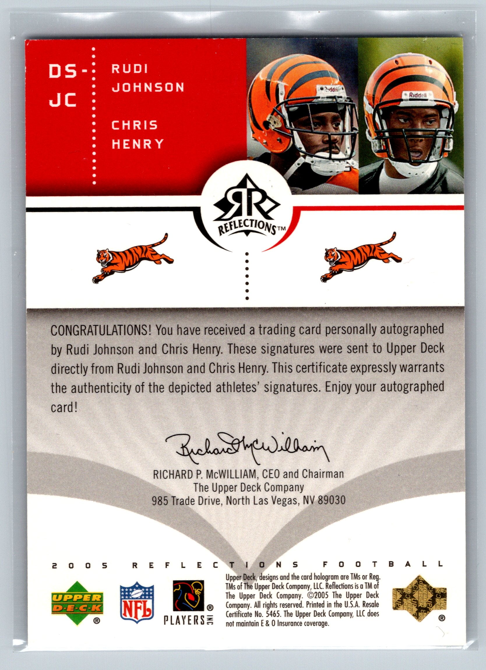 2005 Upper Deck Reflections Rudi Johnson/Chris Henry Rookie Dual Autograph #DS-JC