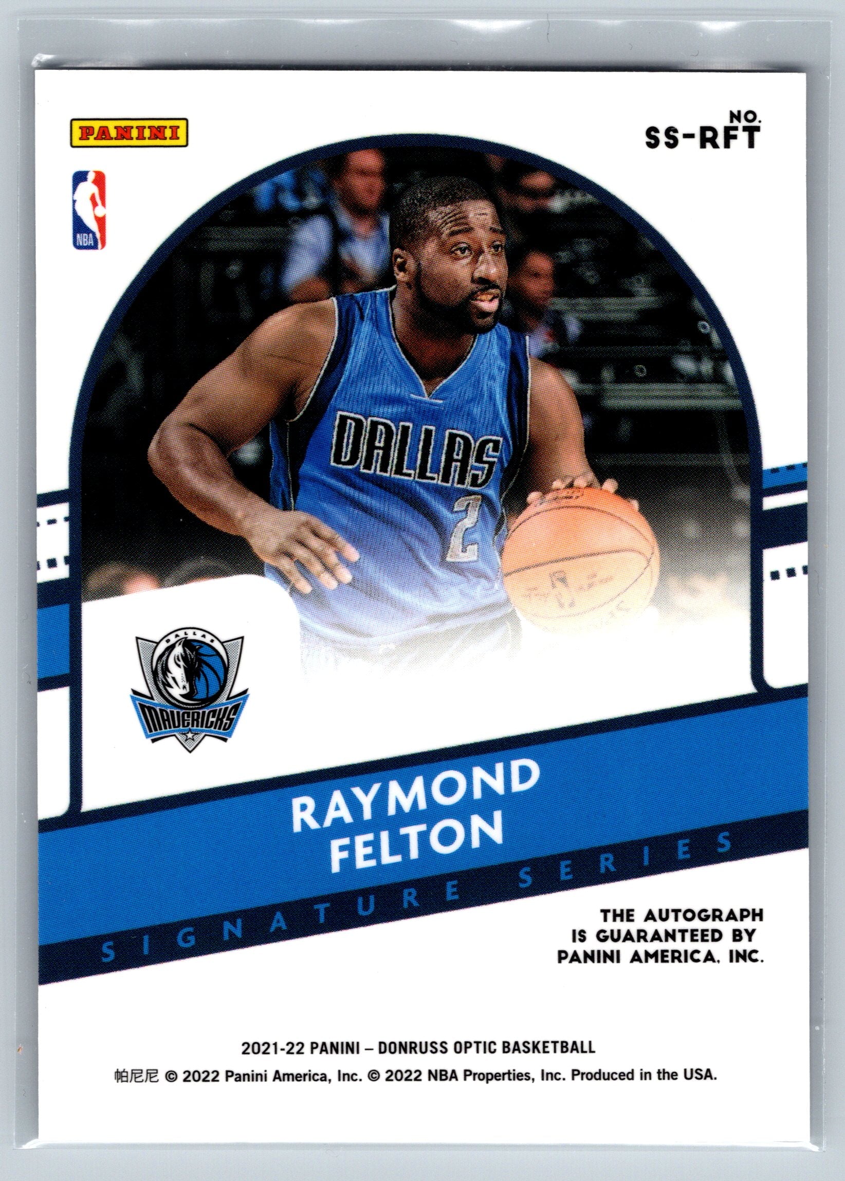 2021 Panini Optic Raymond Felton Signature Series Autograph #SS-RFT