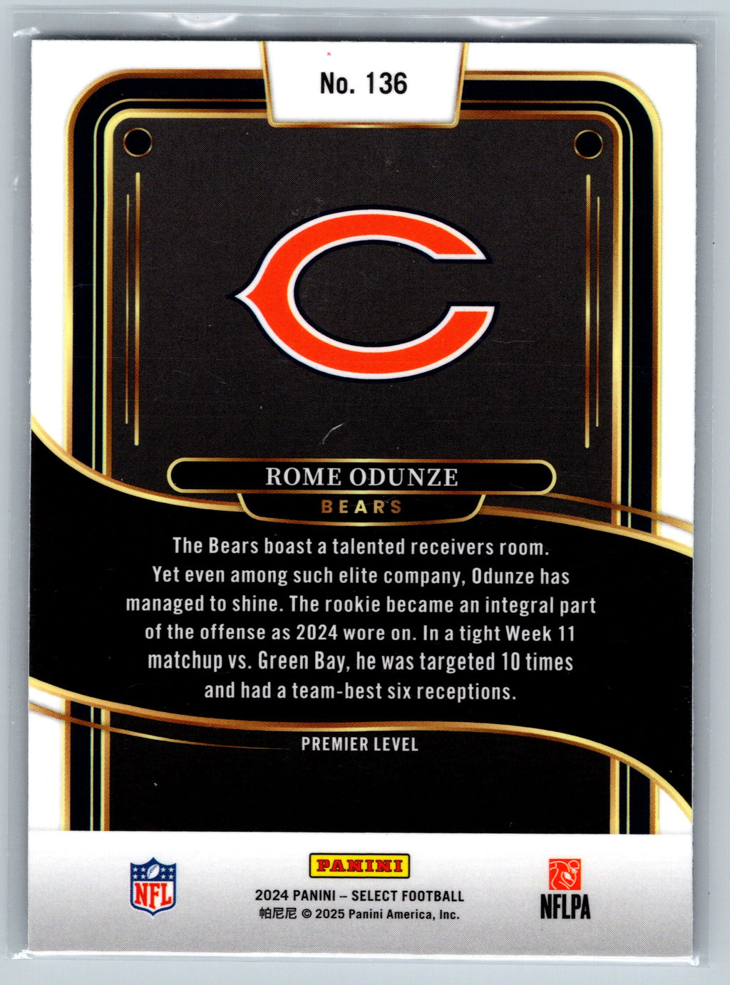 2024 Panini Select Rome Odunze Premier Level Rookie Card #136