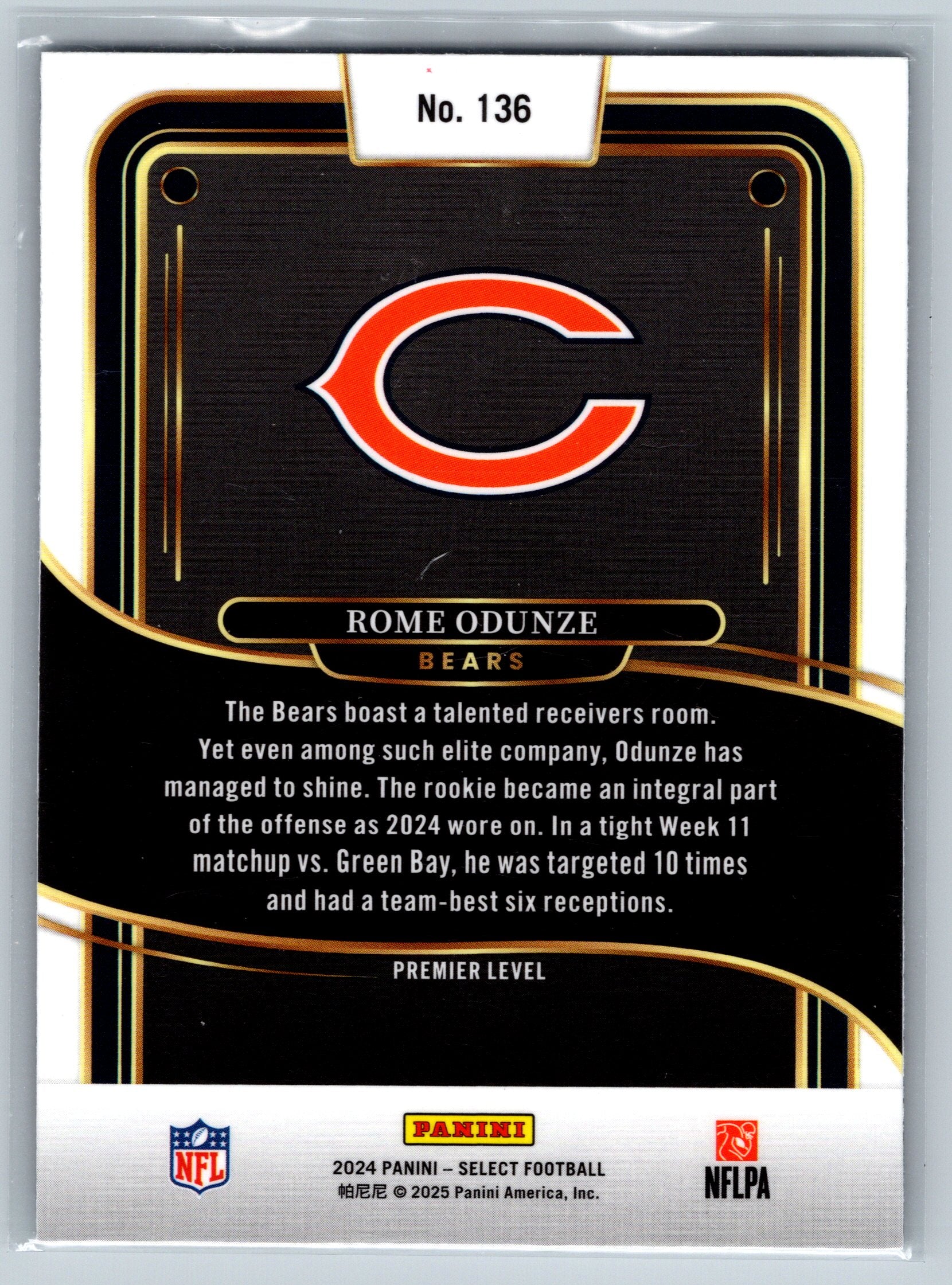 2024 Panini Select Rome Odunze Premier Level Rookie Card #136