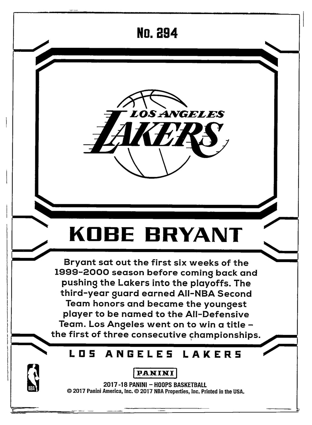 2017 Panini NBA Hoops Kobe Bryant #294