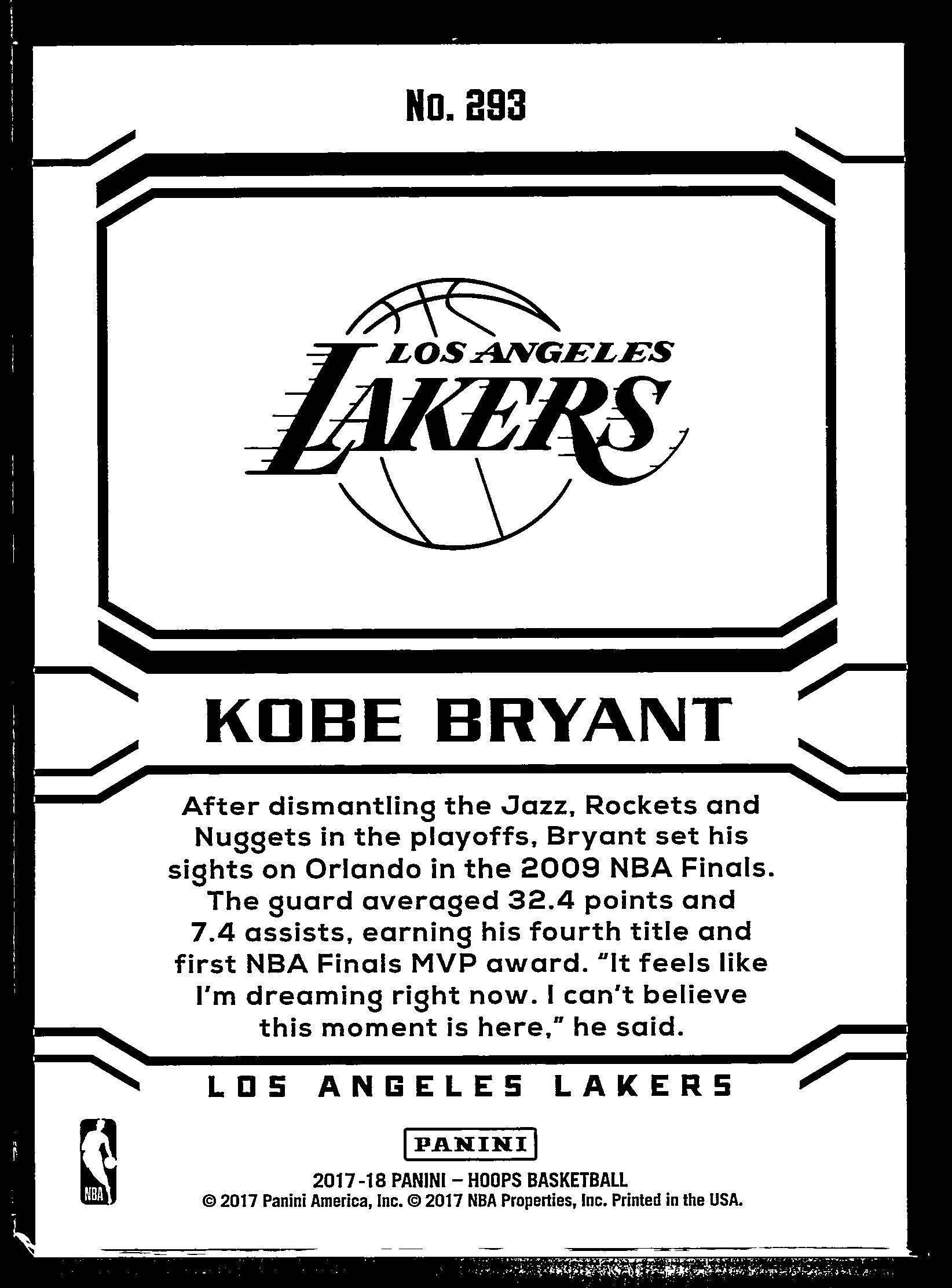 2017 Panini NBA Hoops Kobe Bryant #293