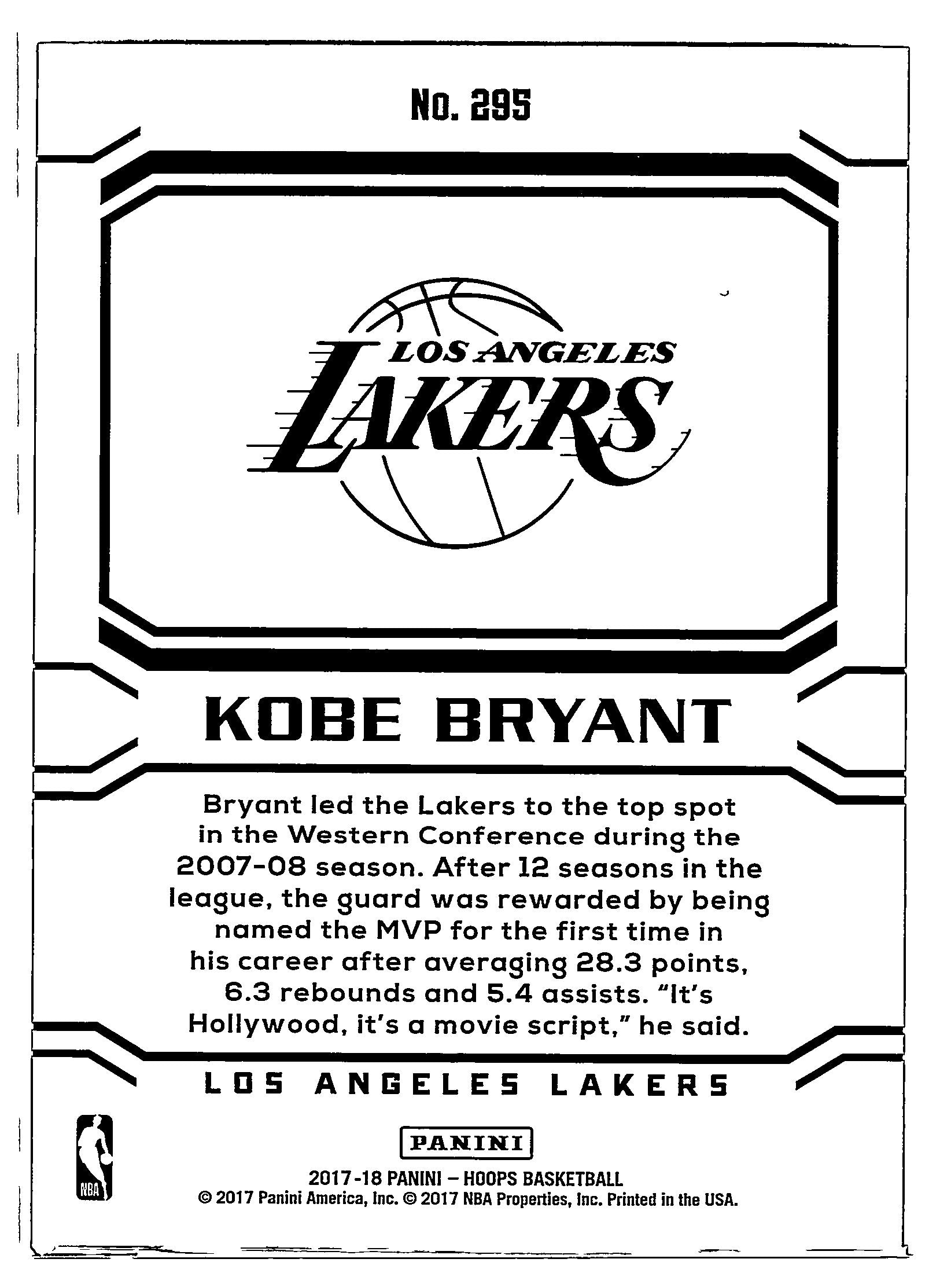 2019 Panini NBA Hoops Kobe Bryant #295