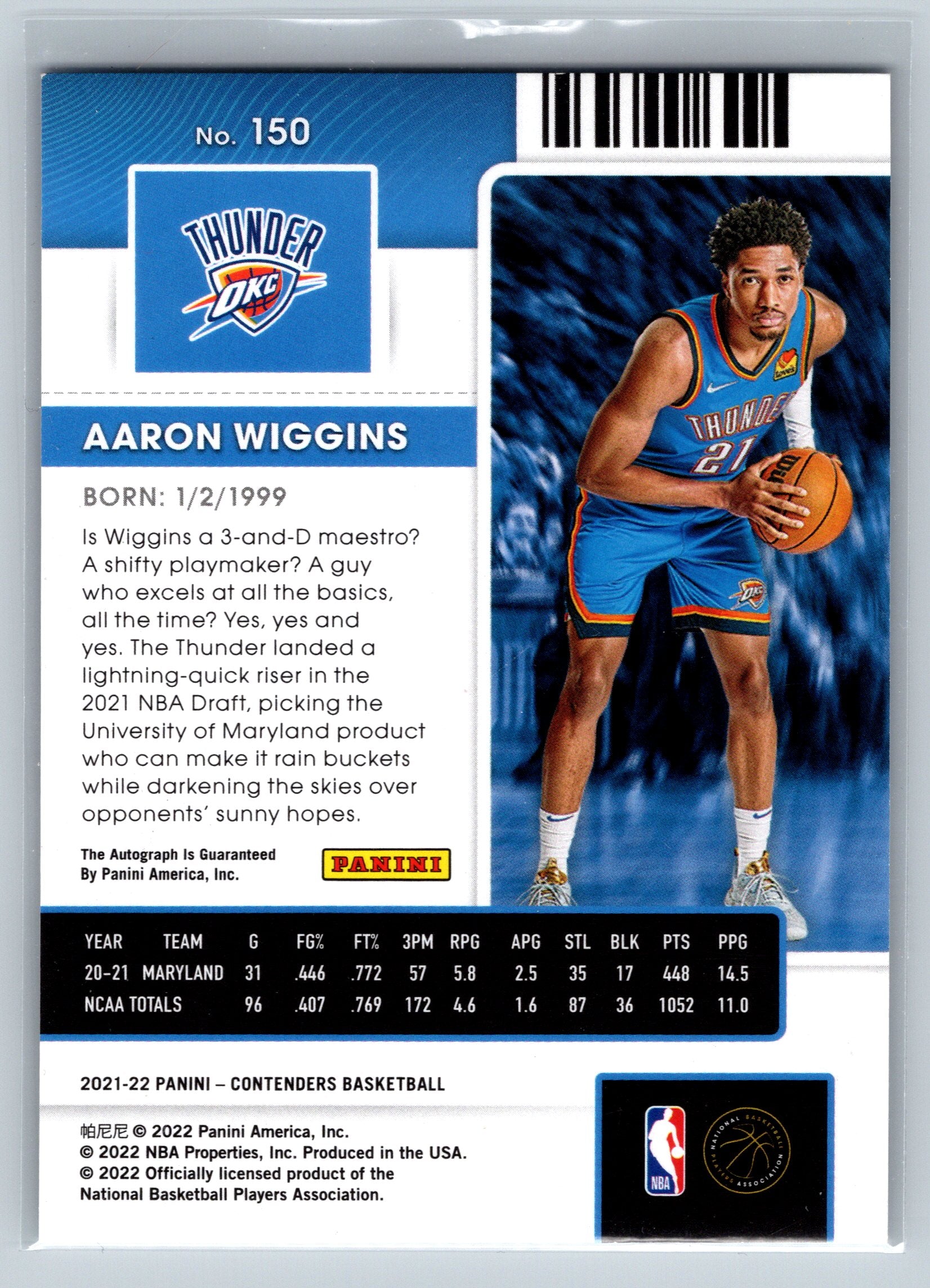 2021 Panini Contenders Aaron Wiggins Rookie Ticket Autograph #150
