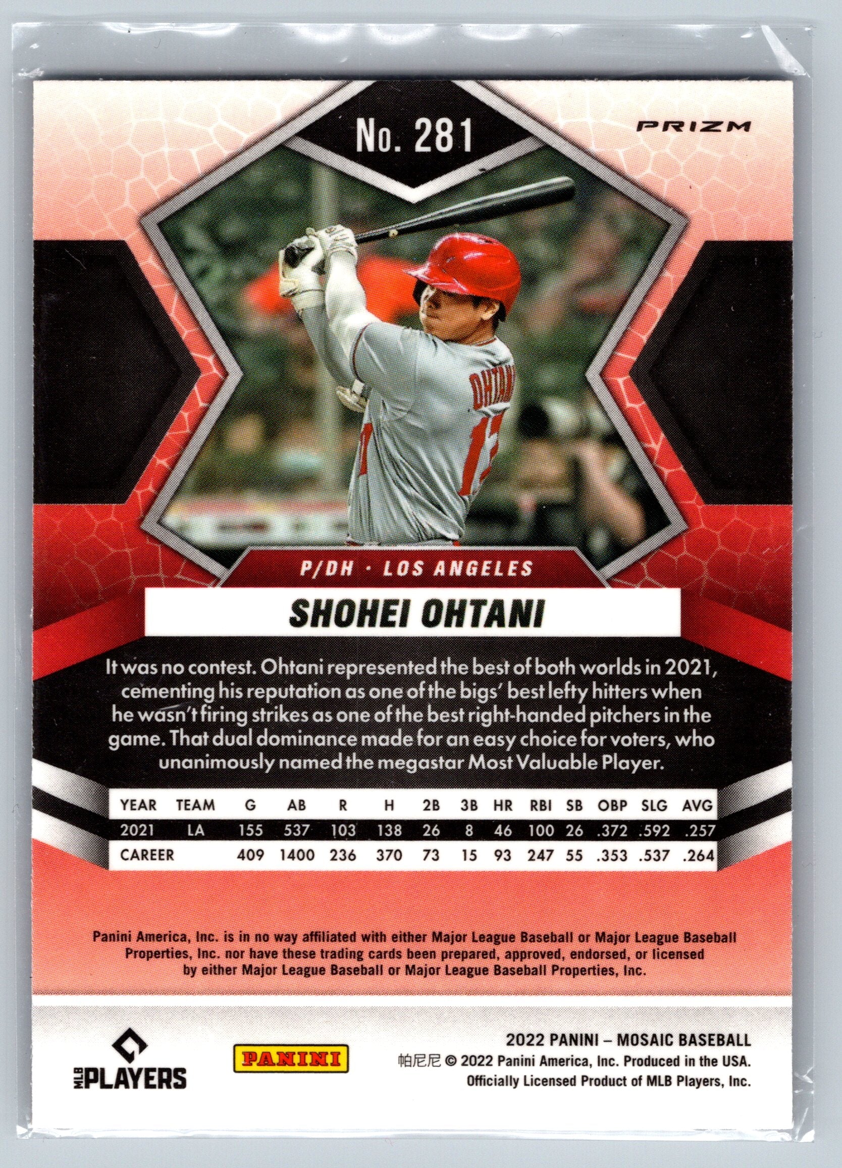2022 Panini Mosaic Shohei Ohtani Blue Reactive #281