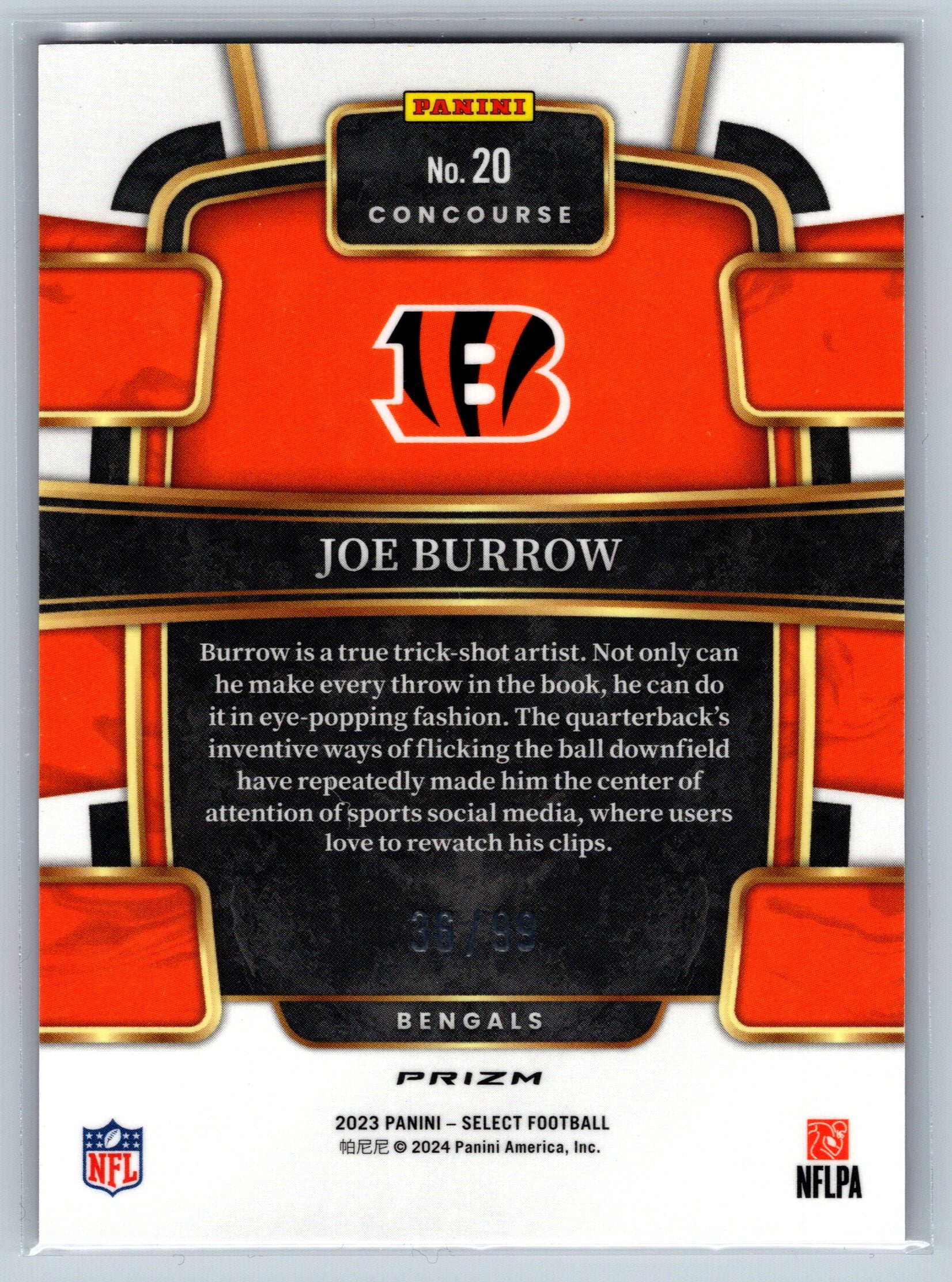2023 Panini Select Joe Burrow Marron Concourse level /99 #20