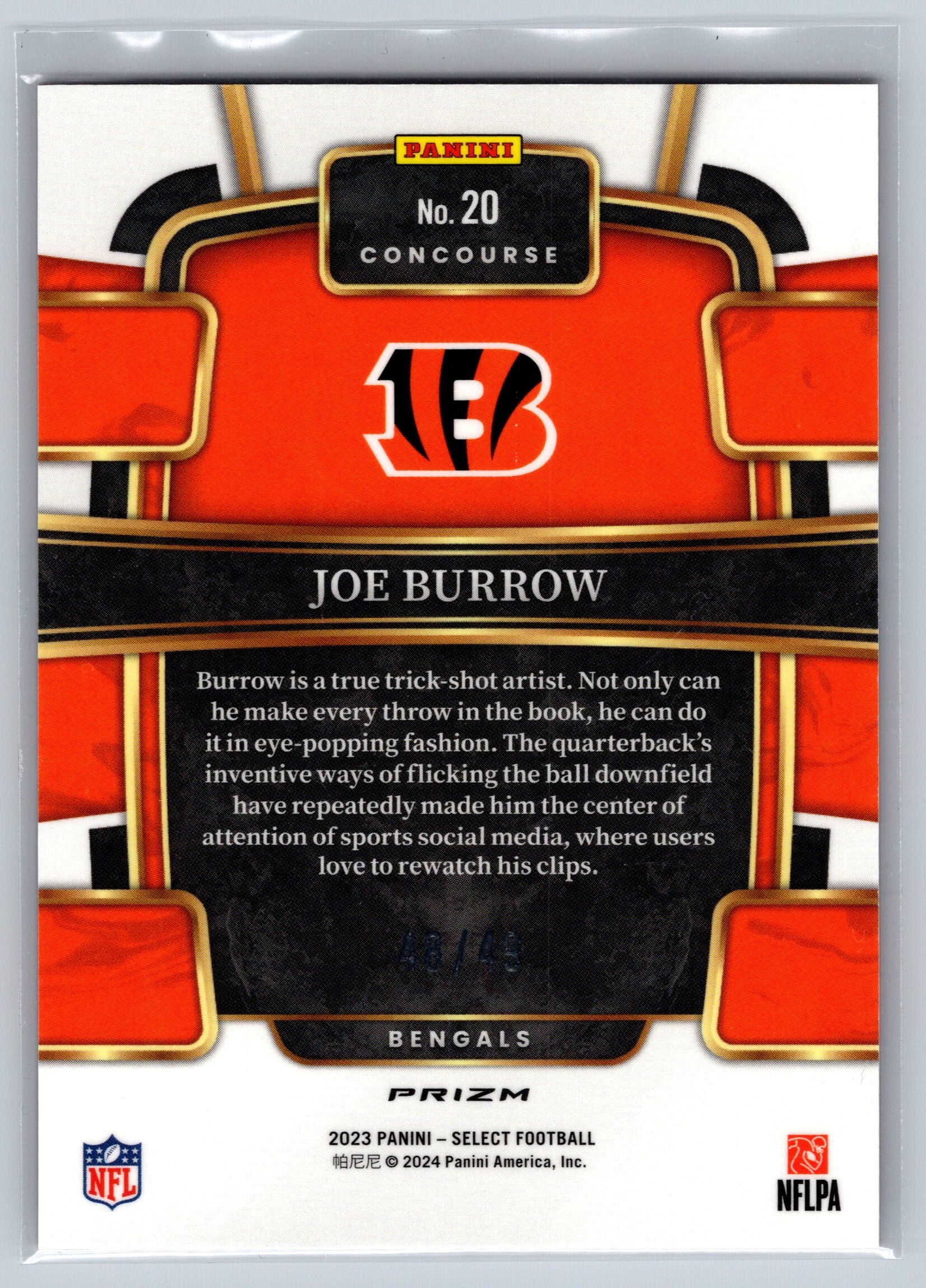 2023 Panini Select Joe Burrow Red Concourse Level No Huddle /75 #20