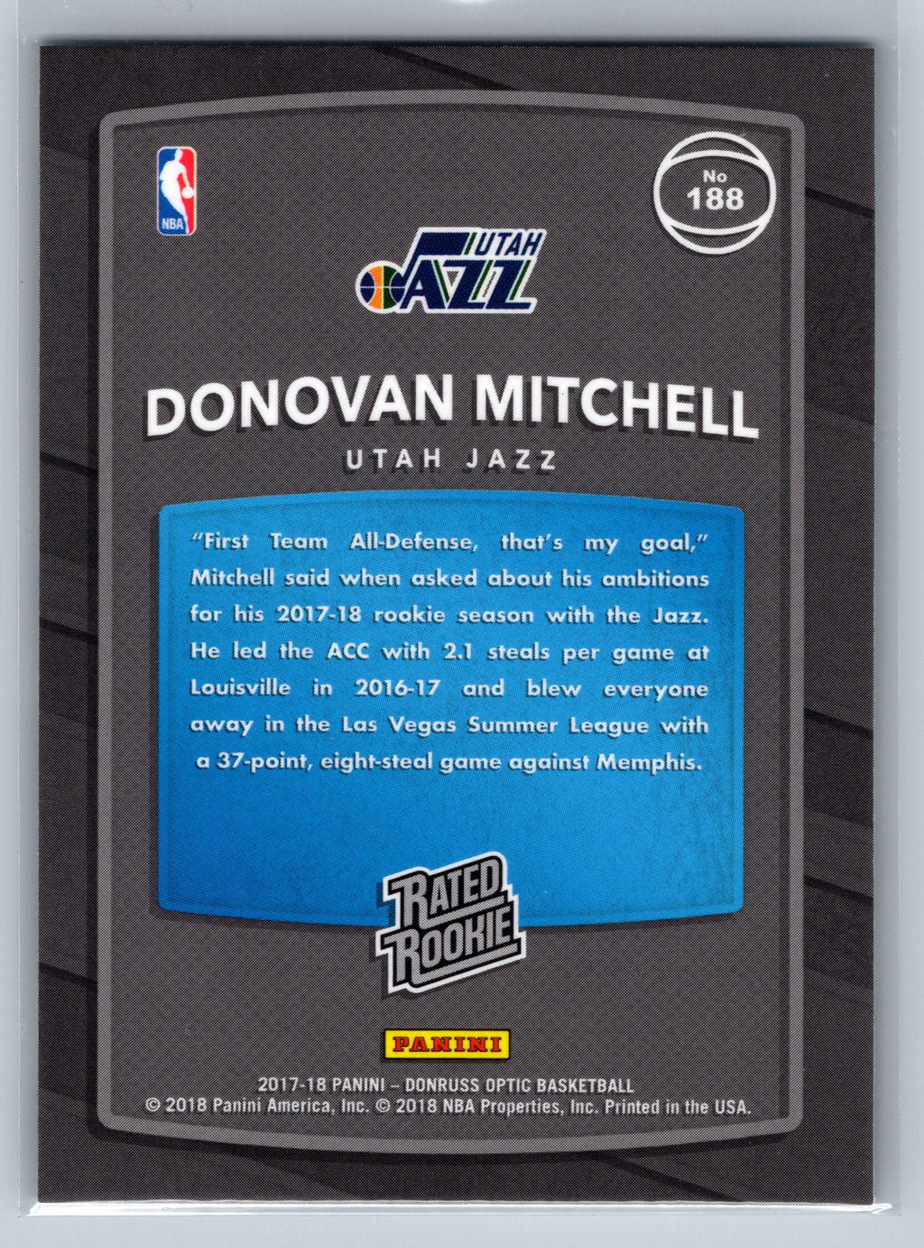 2017 Panini Optic Donovan Mitchell Rated Rookie Card #188