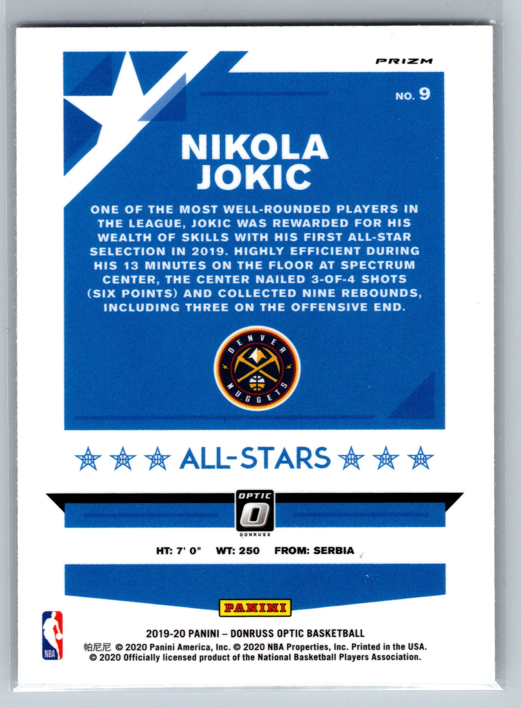 2019 Panini Optic Nikola Jokic All Stars Holo #9