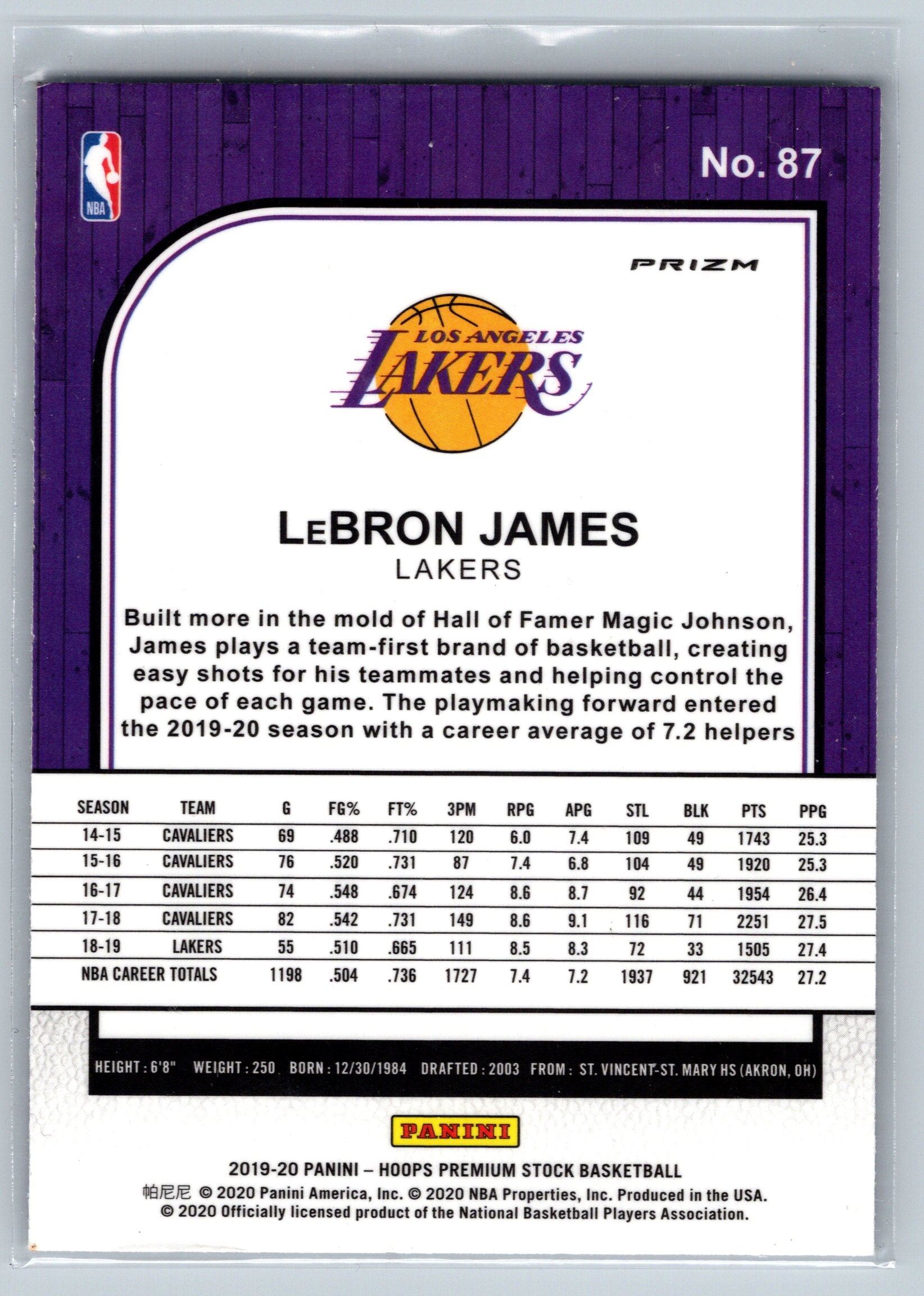 2019 Panini NBA Hoops Lebron James Lazer #87