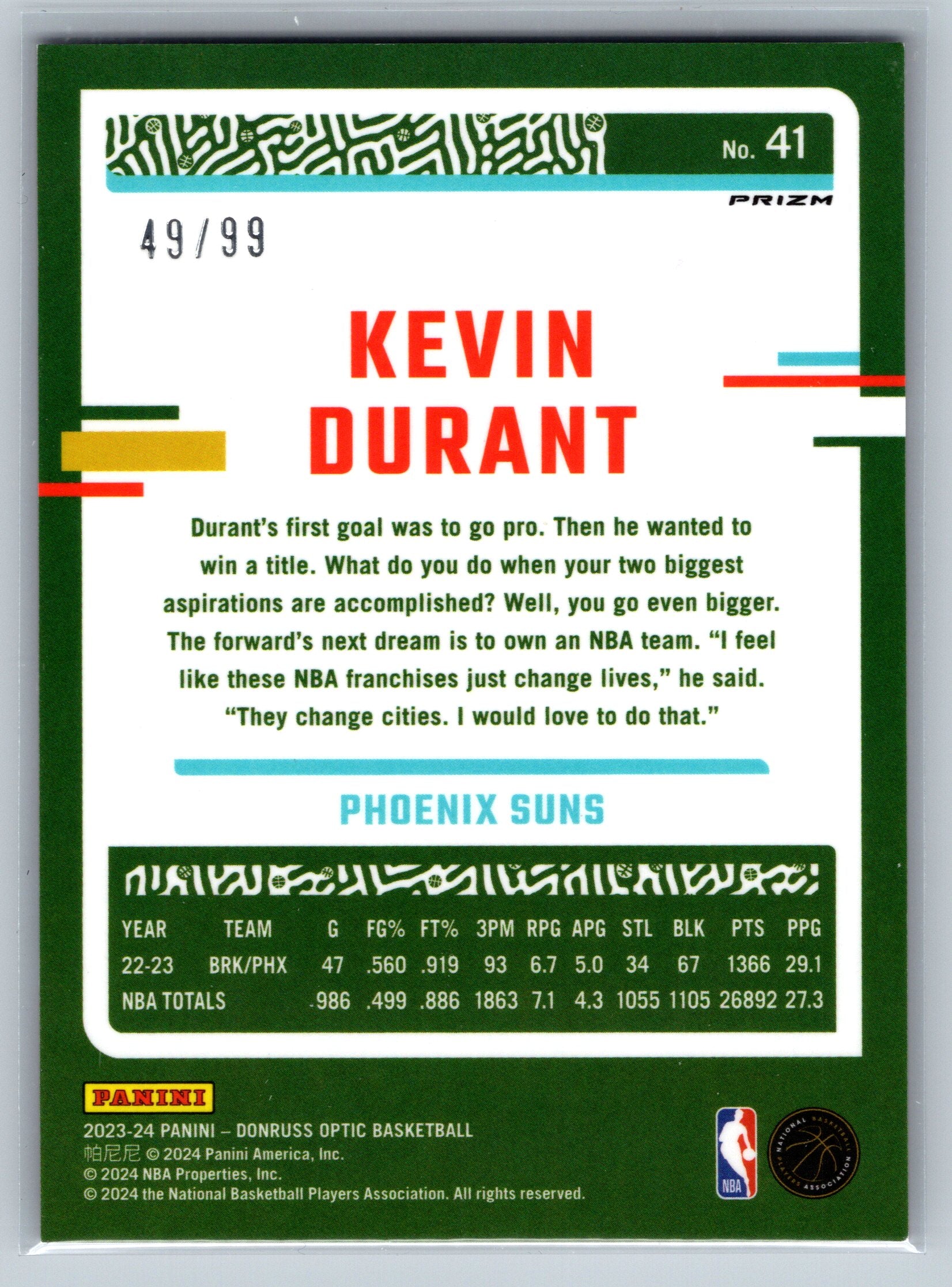 2023 Panini Optic Kevin Durant Red /99 #41
