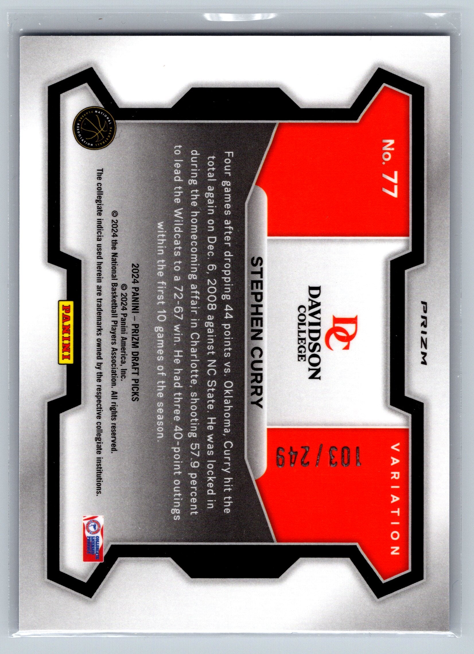 2024 Panini Prizm Draft Picks Stephen Curry Blue Wave Variation /249