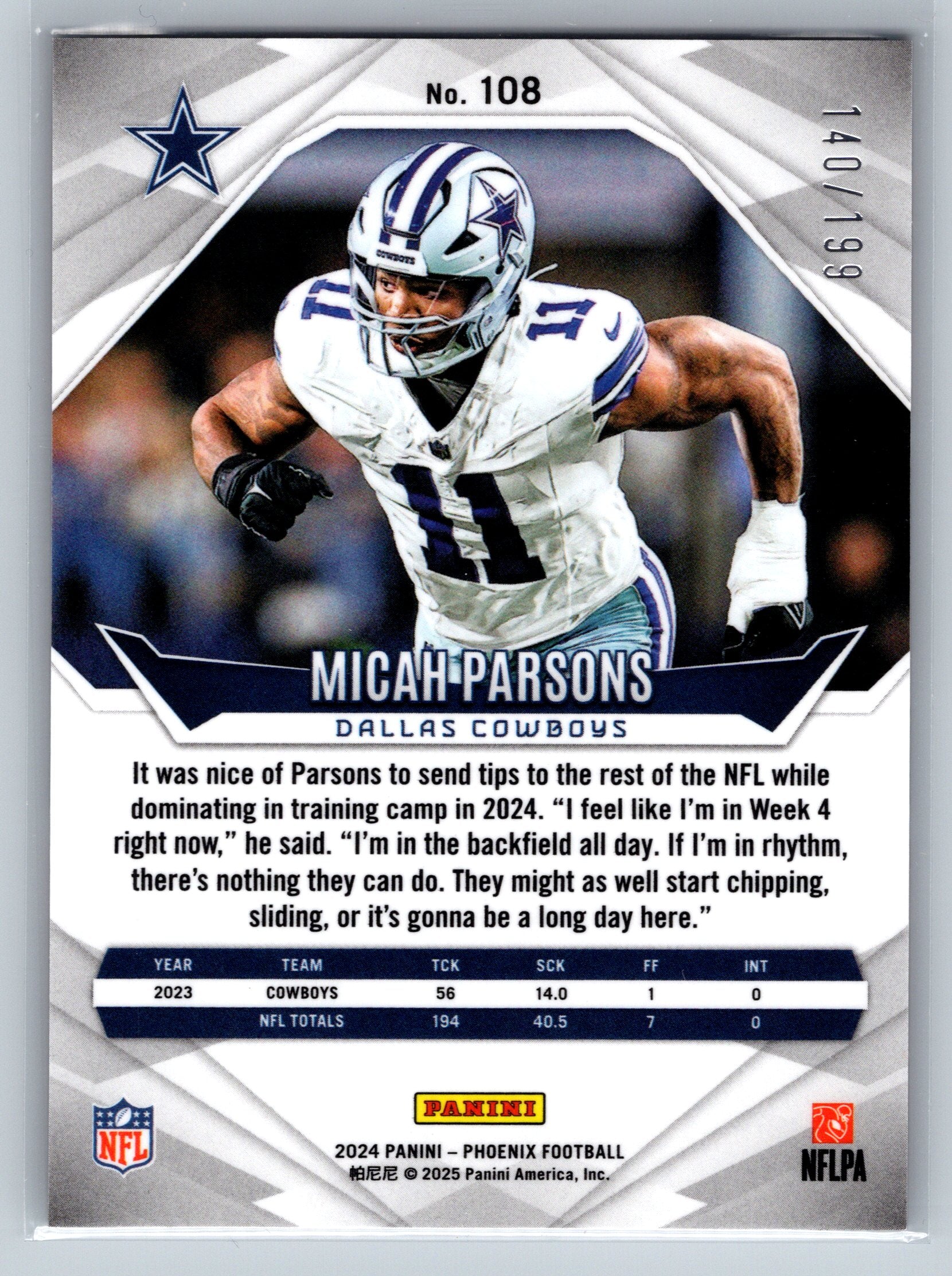 2024 Panin Micah Parsons Red Lazer /199 #108