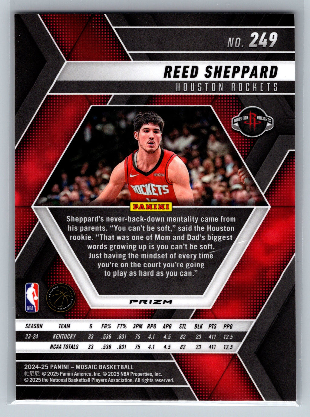 2024 Panini Mosaic Reed Sheppard Yellow Reactive Rookie Card #249