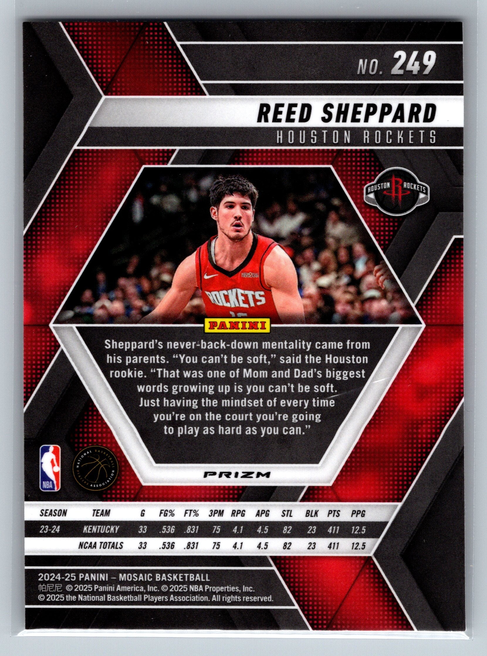 2024 Panini Mosaic Reed Sheppard Yellow Reactive Rookie Card #249