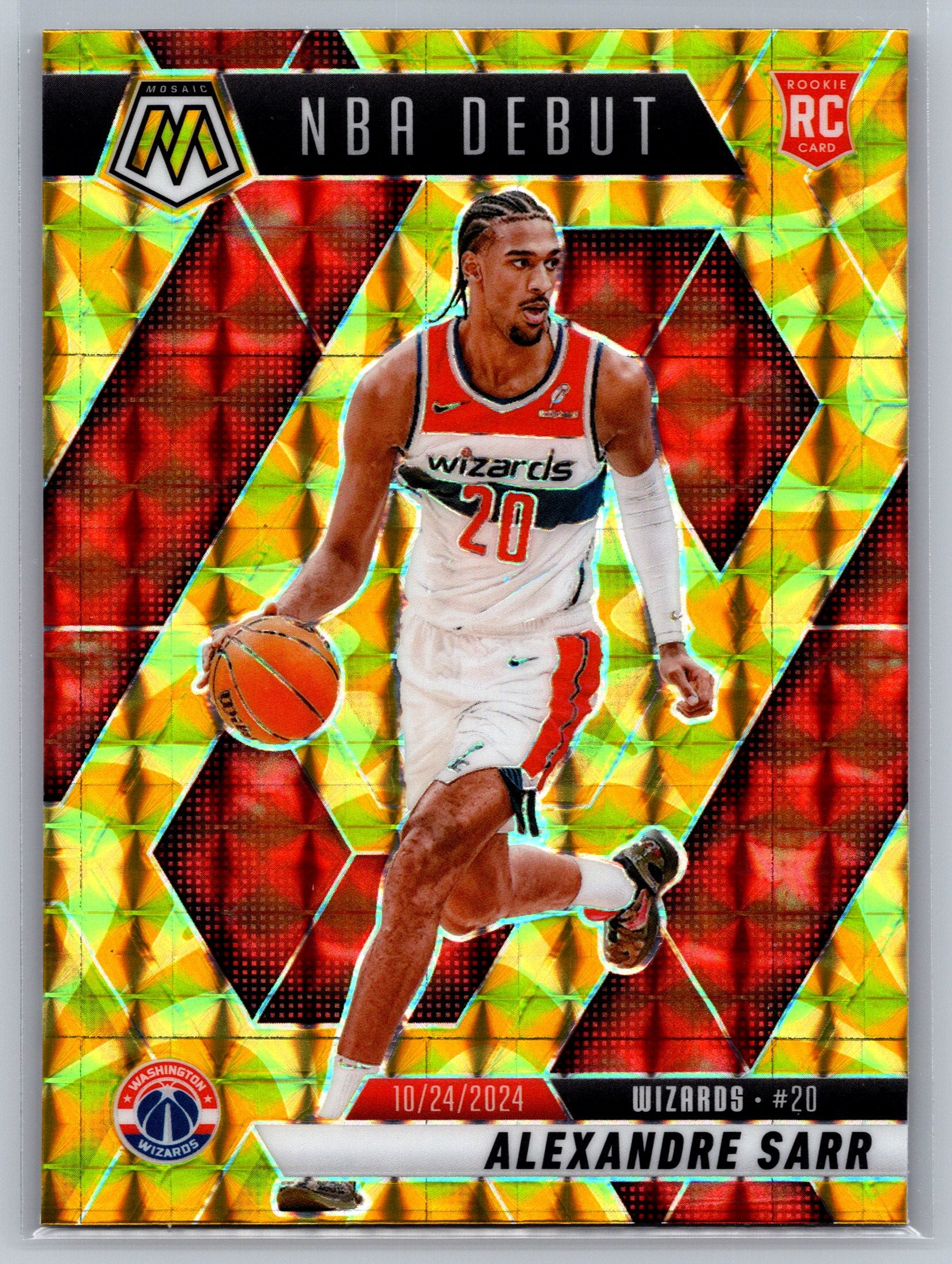 2024 Panini Mosaic Alexandre Sarr NBA Debut Yellow Reactive Rookie Card #254