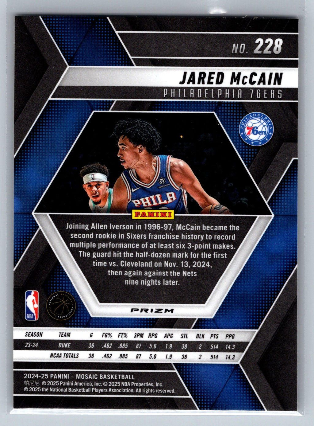 2024 Panini Mosaic Jared McCain Reactive Yellow Rookie Card #228