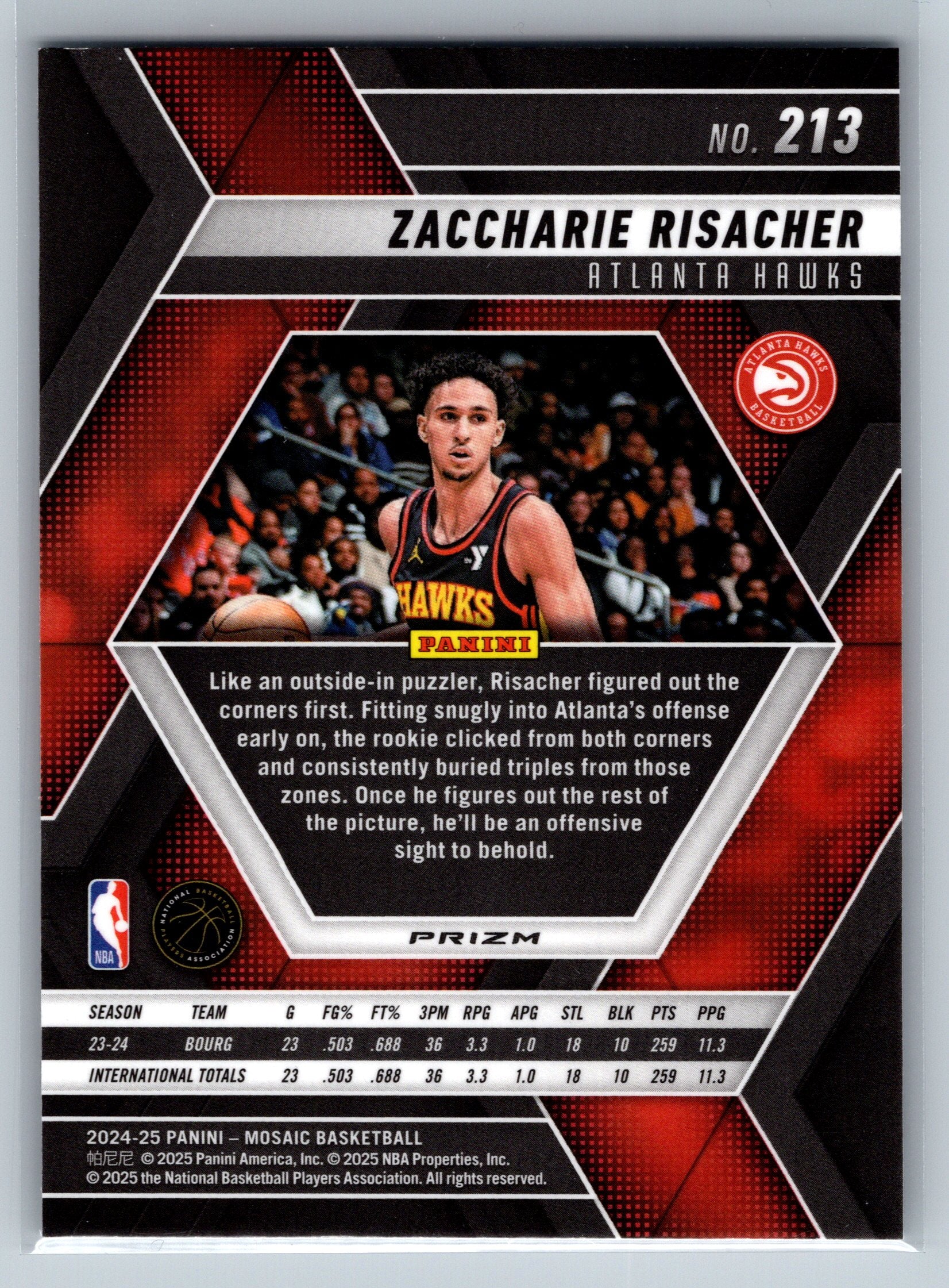 2024 Panini Mosaic Zaccharie Risacher Mosaic Rookie Card #213